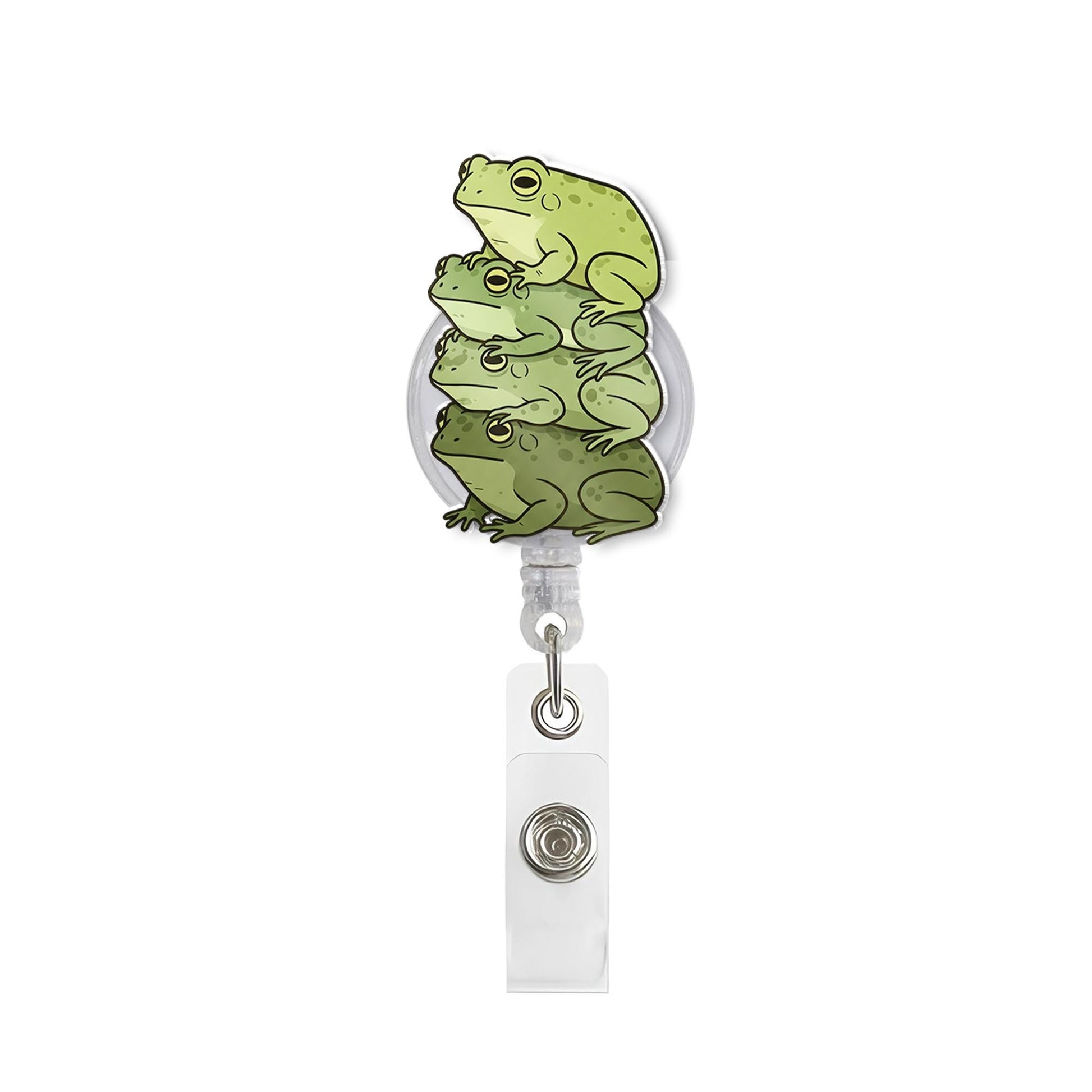 Frog Stack Badge Reel, Cute Funny Green Frogs Retractable ID Holder for Nurse, Teacher Medical Office Gift, Whimsical Animal Accessory