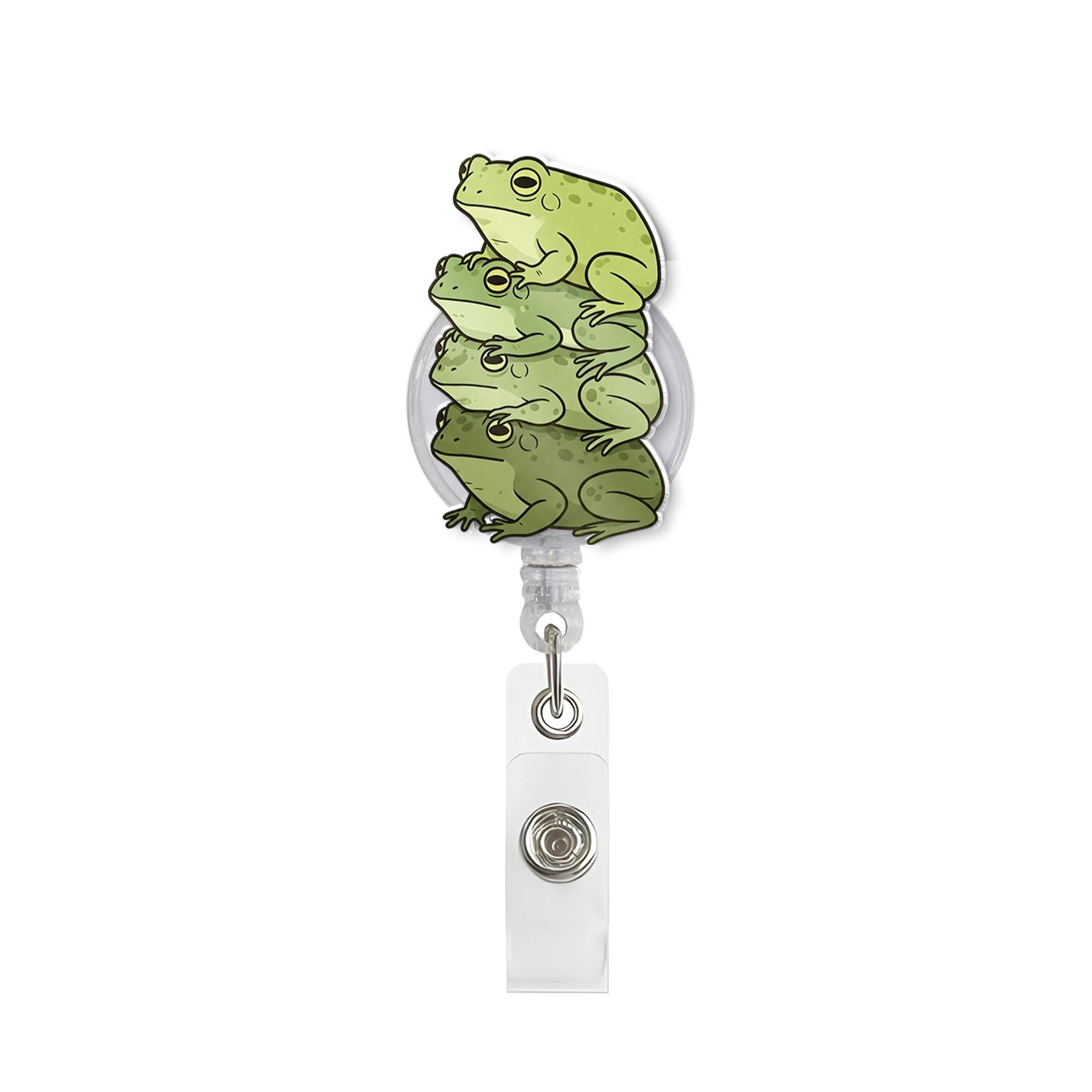 Frog Stack Badge Reel, Cute Funny Green Frogs Retractable ID Holder for Nurse, Teacher Medical Office Gift, Whimsical Animal Accessory