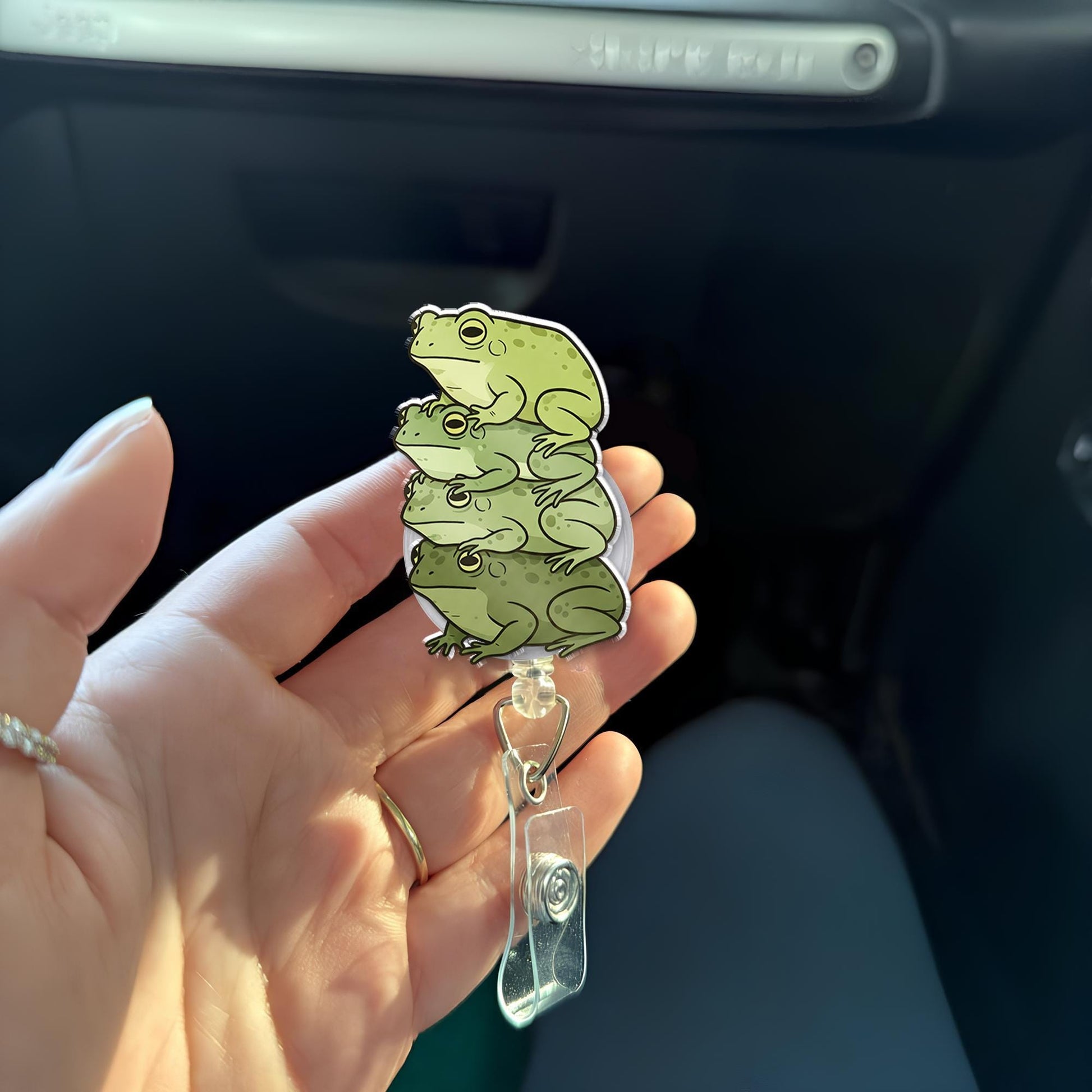 Frog Stack Badge Reel, Cute Funny Green Frogs Retractable ID Holder for Nurse, Teacher Medical Office Gift, Whimsical Animal Accessory