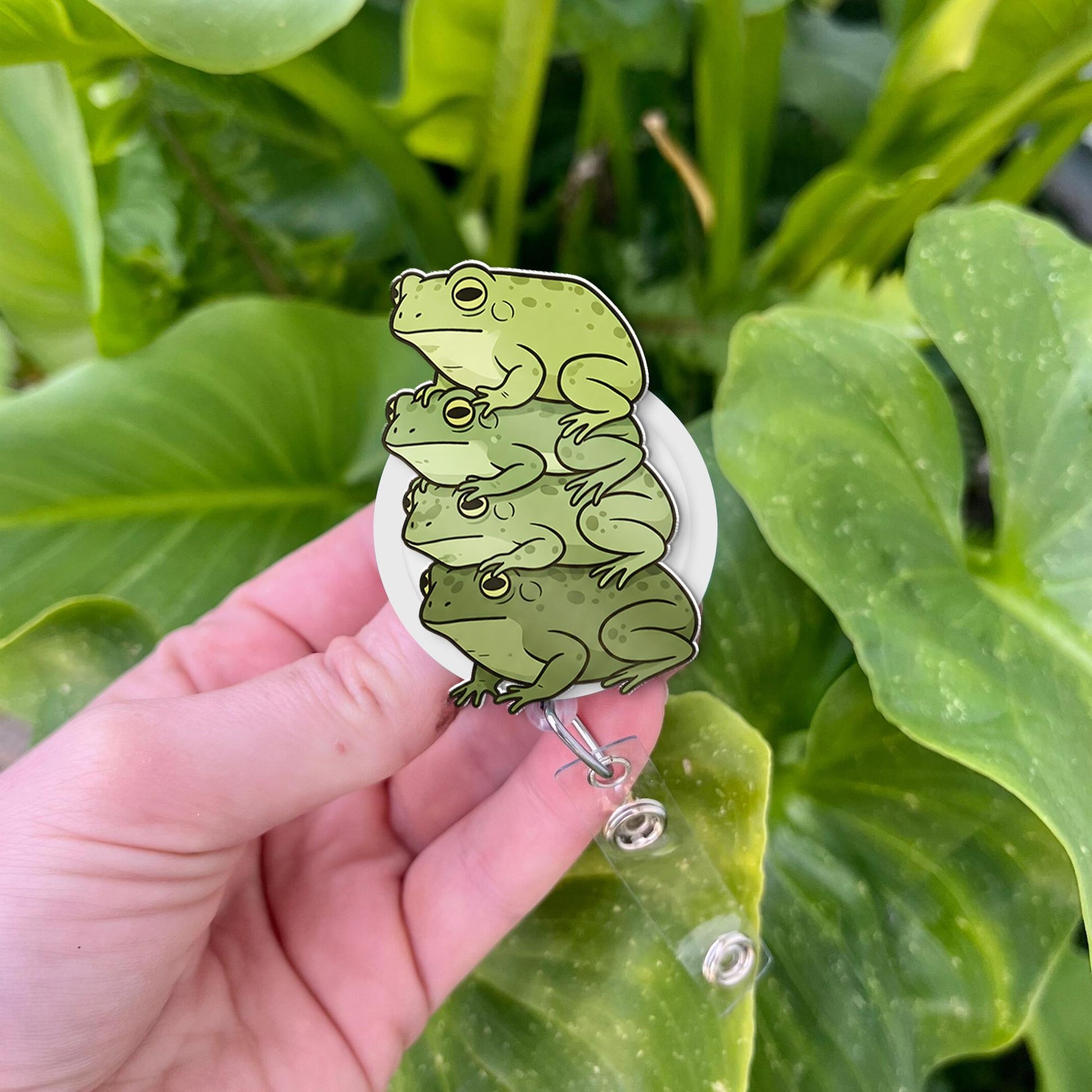 Frog Stack Badge Reel, Cute Funny Green Frogs Retractable ID Holder for Nurse, Teacher Medical Office Gift, Whimsical Animal Accessory