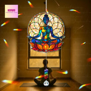 Yoga Mom Suncatcher – Holographic Chakra Lotus Window Decor with Crystal Charm – Mother's Day Gift for Meditation & Zen Moms