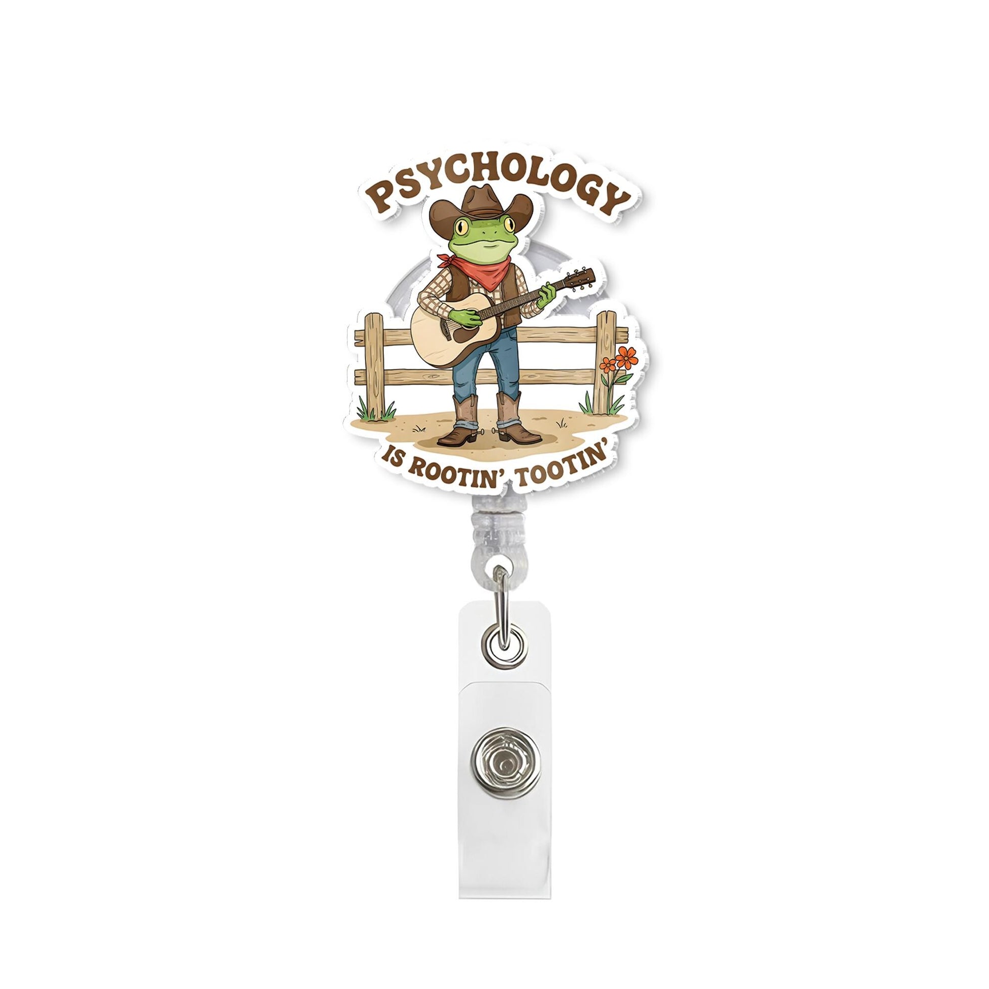 Psychology Is Rootin Tootin Badge Reel, Funny Cowboy Frog ID Holder, Gift Psychologist Therapist Student, Retractable Mental Health