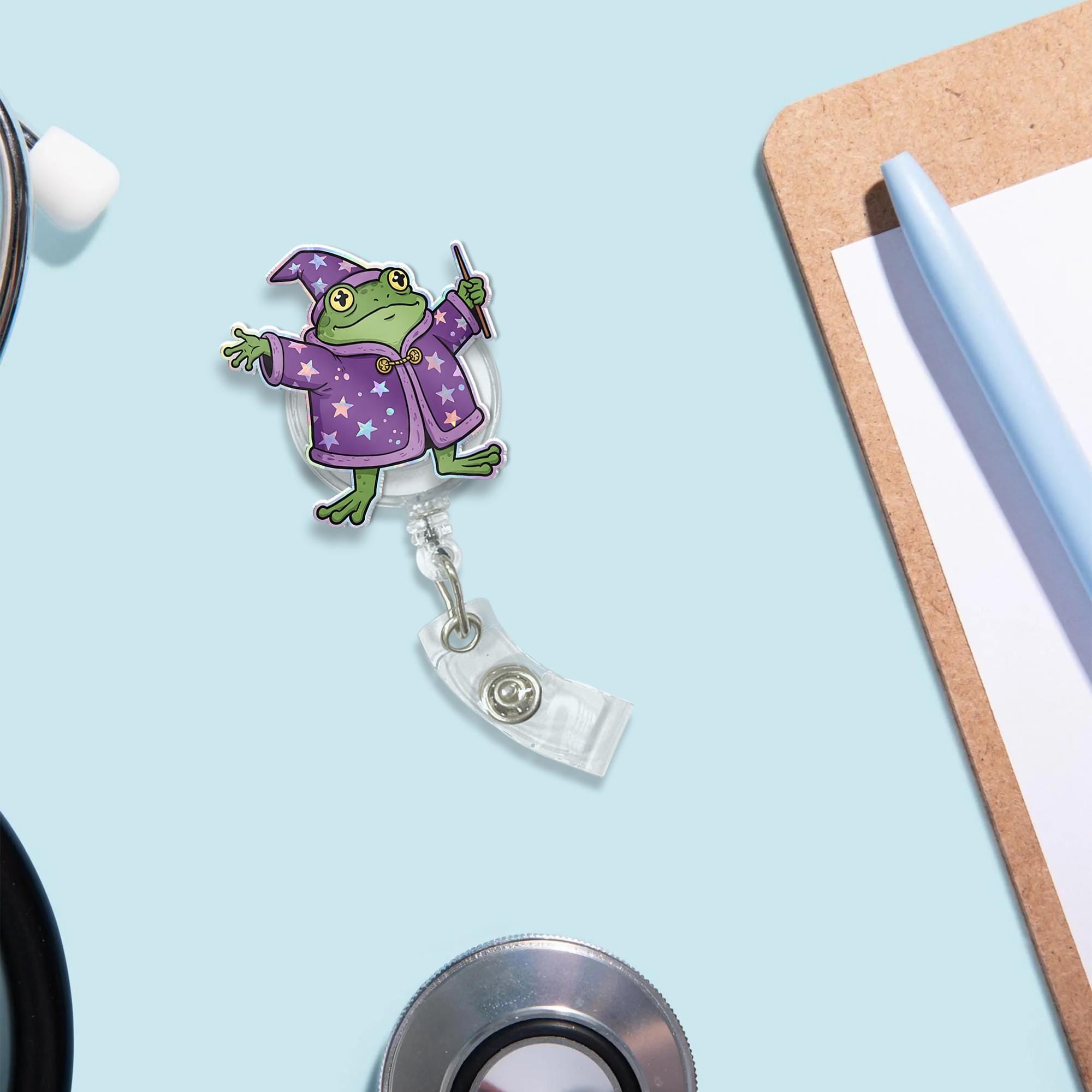 Wizard Frog Badge Reel, Cute Retractable ID Holder For Nurse, Teacher, Office Worker, Magical Frog, Whimsical Fantasy Gift