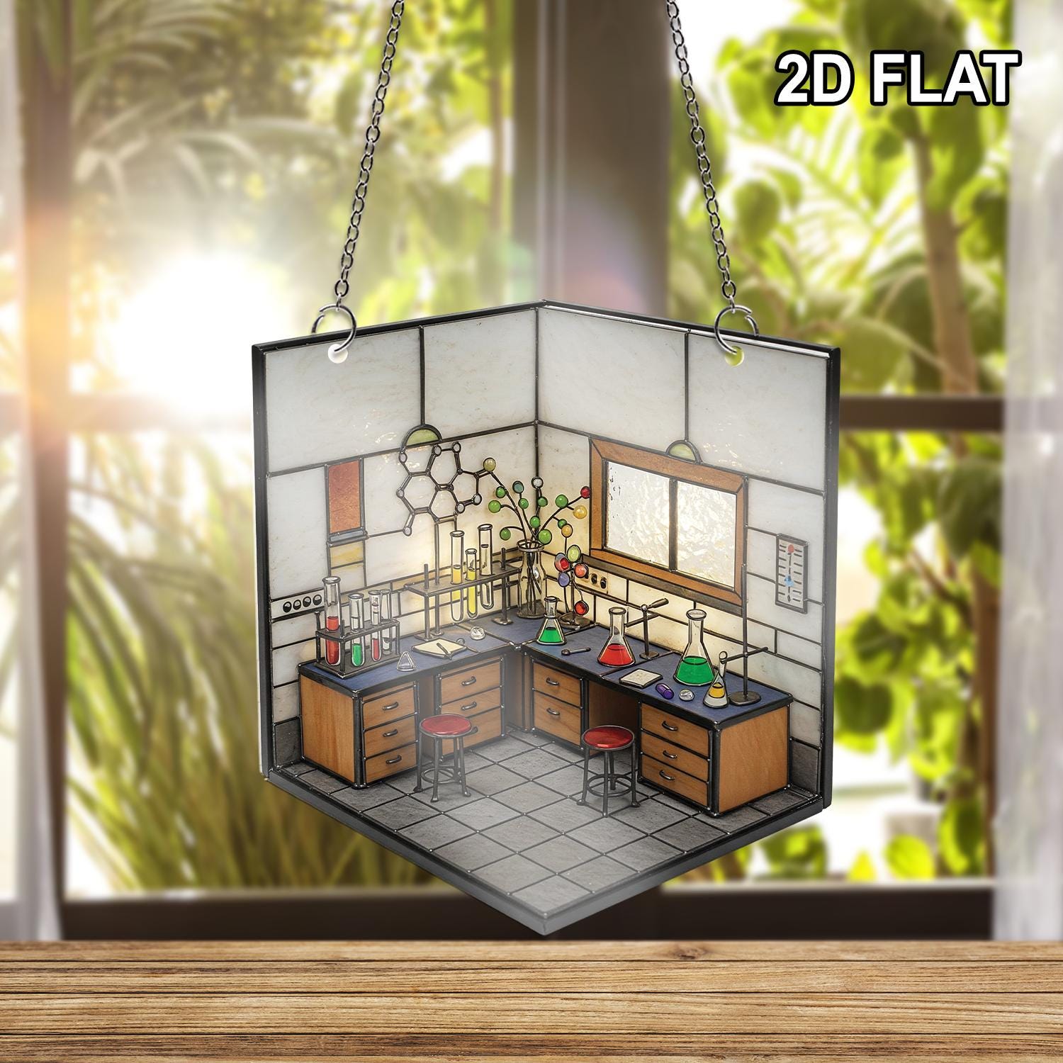 2d FLAT Science Lab Acrylic Window Hanging, Chemistry Classroom Decor, Lab Room Suncatcher, Gift for Scientists, STEM Art Panel