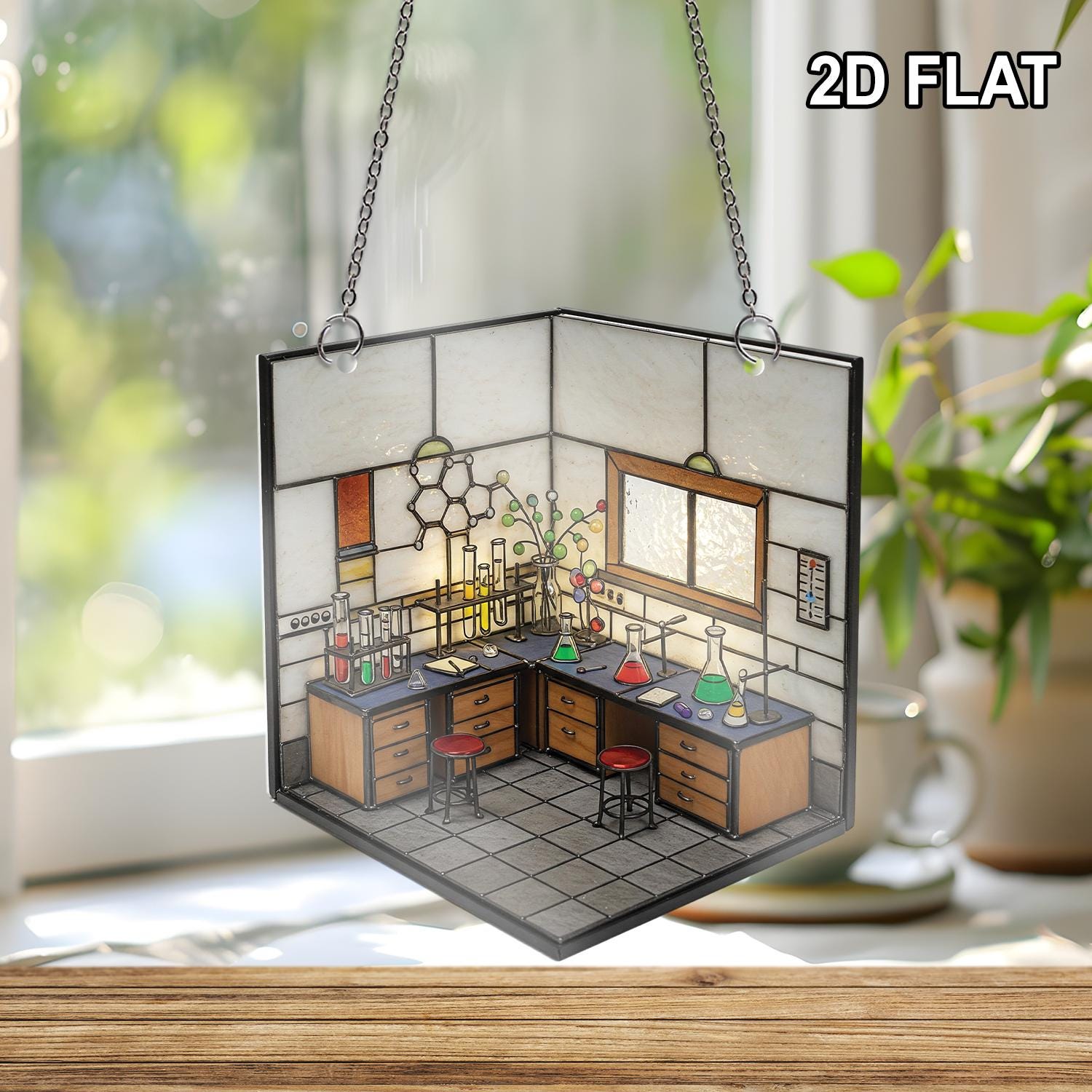 2d FLAT Science Lab Acrylic Window Hanging, Chemistry Classroom Decor, Lab Room Suncatcher, Gift for Scientists, STEM Art Panel