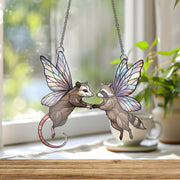 Fairy Raccoon and Opossum Acrylic Window Hanging, Cute Animal Suncatcher, Fantasy Forest Decor, Whimsical Gift Idea, Funny Bestie Gift