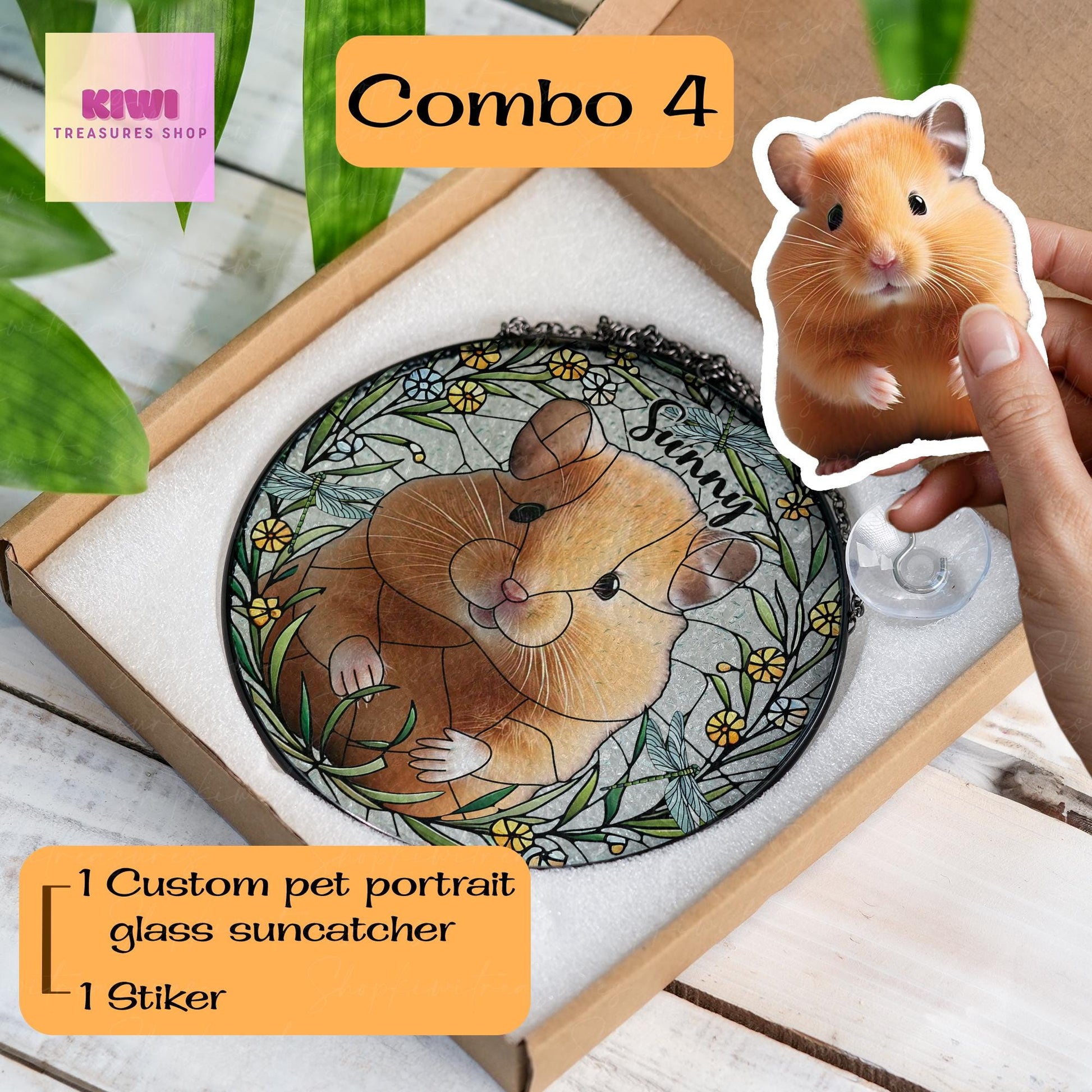 Custom Hamster Portrait Glass Suncatcher, Glass Hamster Memorial, Custom Pet Hamster Portrait from Photo, Sympathy Gift, For Hamster Mom Dad