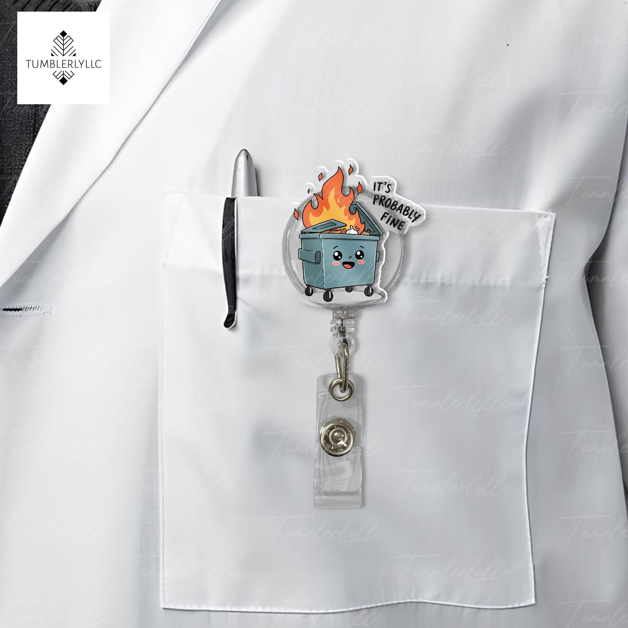 It's probably fine badge reel, quirky teacher and nurse accessory, perfect office humor ID holder gift for coworkers, nurse accessories