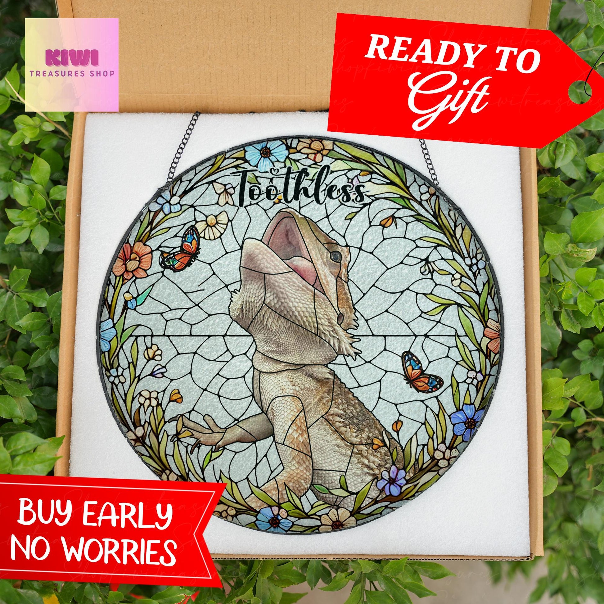Mother's day special gift set 2025-Custom Bearded Dragon Portrait Glass Suncatcher, Pet Photo Lizard GLASS Suncatc, Reptile Gifts,pet Gift,