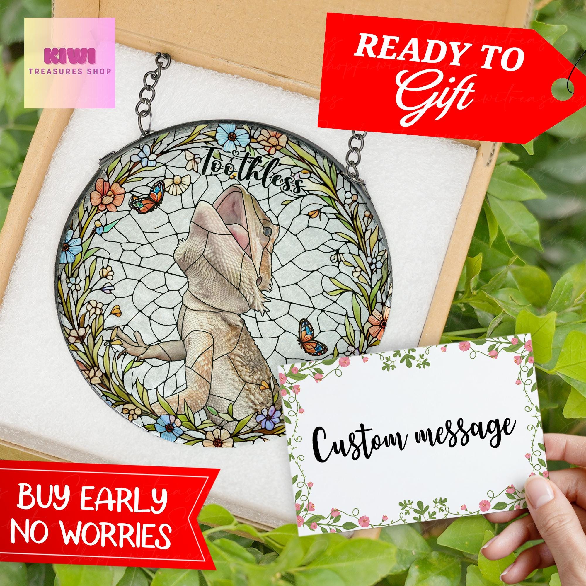 Mother's day special gift set 2025-Custom Bearded Dragon Portrait Glass Suncatcher, Pet Photo Lizard GLASS Suncatc, Reptile Gifts,pet Gift,
