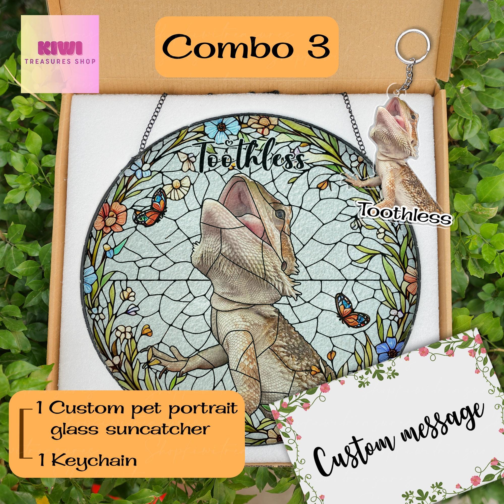 Mother's day special gift set 2025-Custom Bearded Dragon Portrait Glass Suncatcher, Pet Photo Lizard GLASS Suncatc, Reptile Gifts,pet Gift,