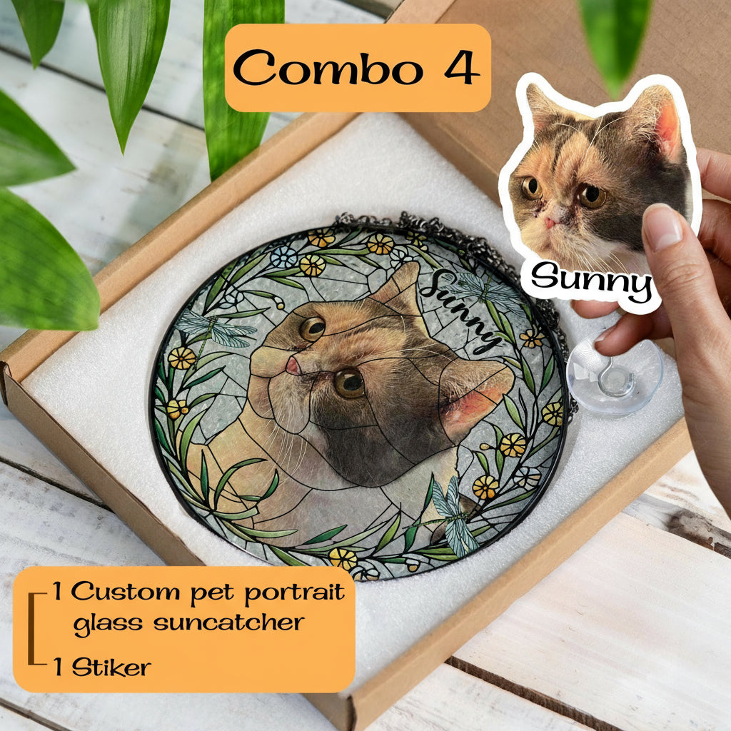 Custom Cat Portrait Glass Suncatcher, Glass Cat Memorial, Custom Cat Portrait from Photo, Sympathy Gifts, glass Cat, MOTHER'S DAY gift 2025