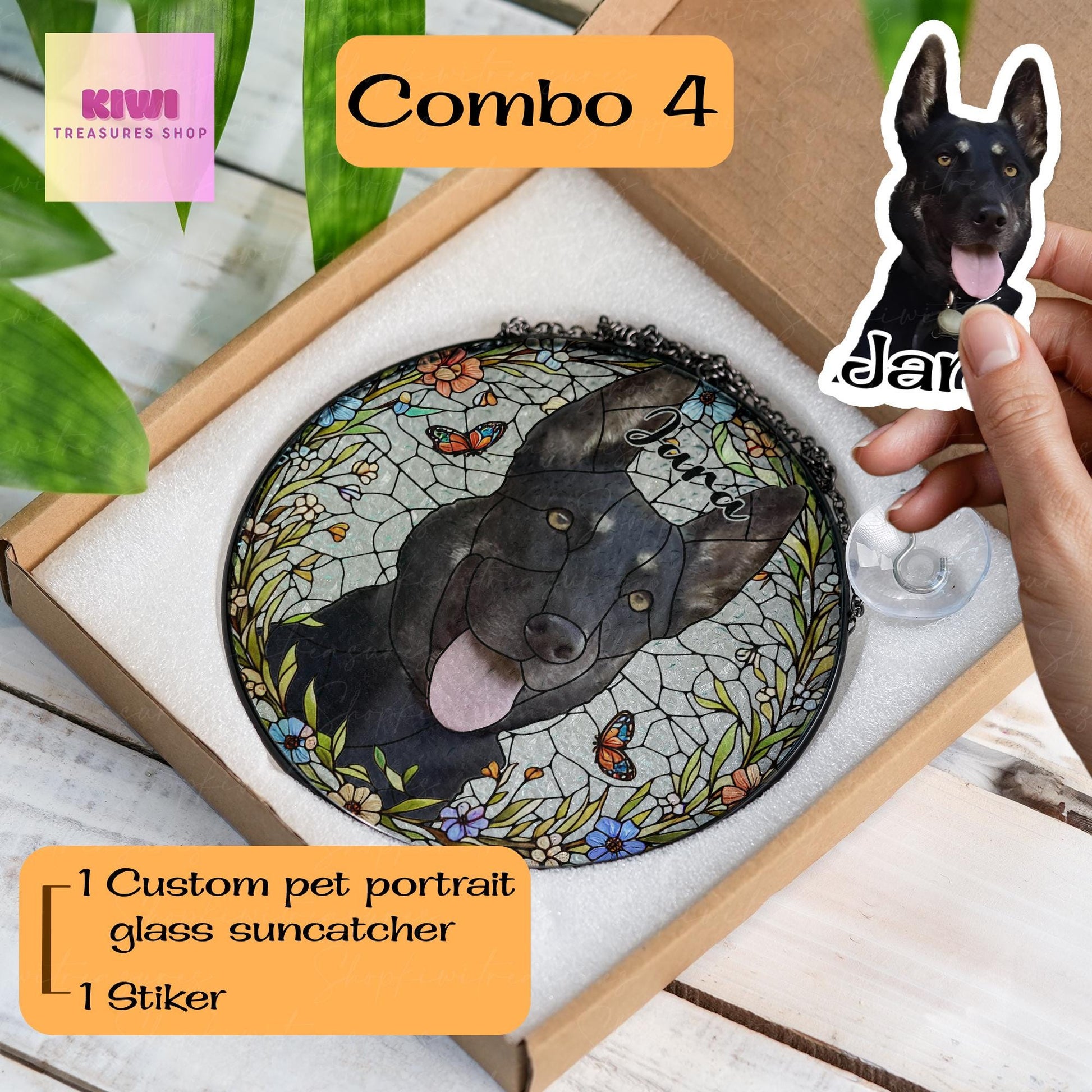 Mother's day special gift 2025 - Custom Dog Portrait Glass Suncatcher, Glass Dog Memorial, Custom Dog Portrait from Photo, glass dog