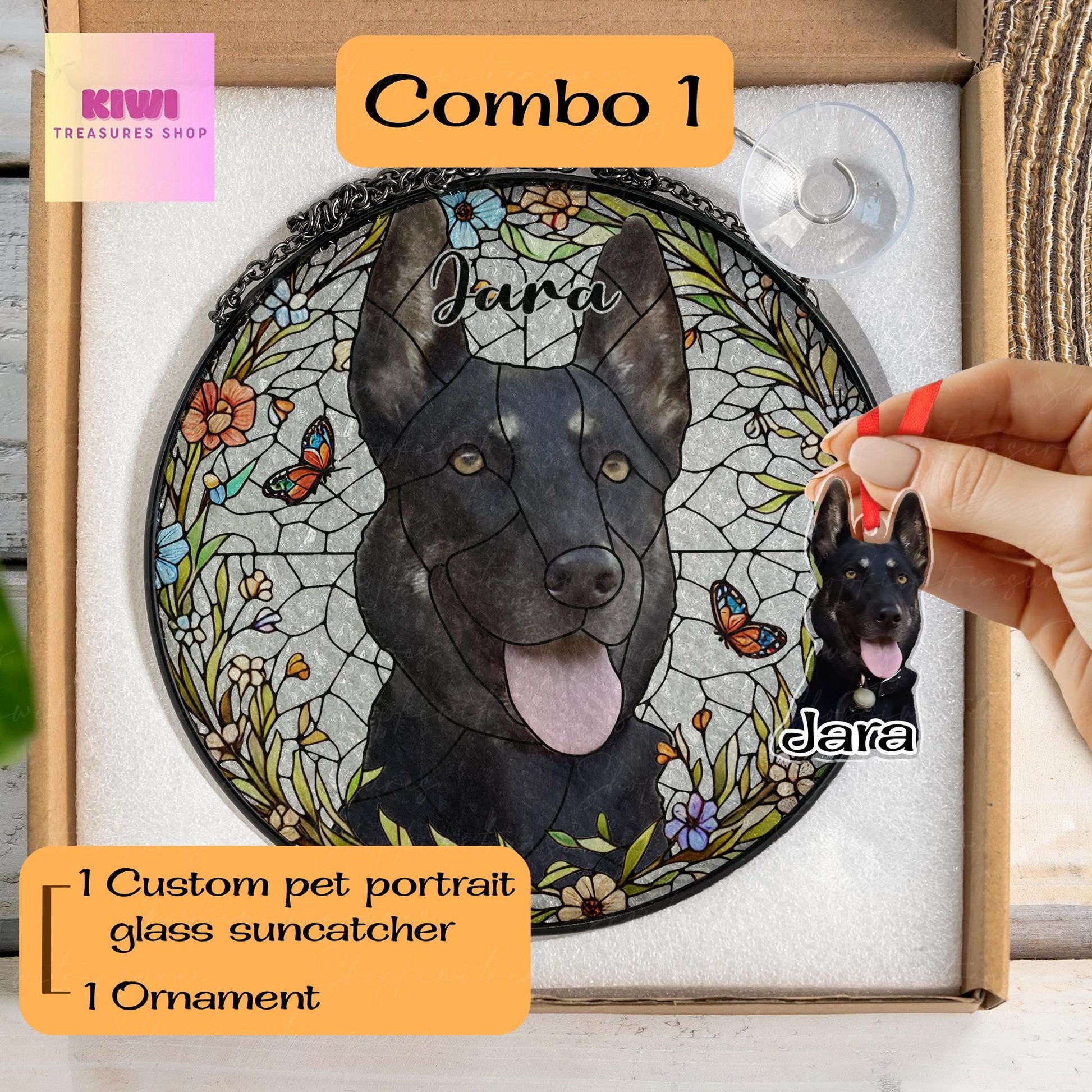 Mother's day special gift 2025 - Custom Dog Portrait Glass Suncatcher, Glass Dog Memorial, Custom Dog Portrait from Photo, glass dog
