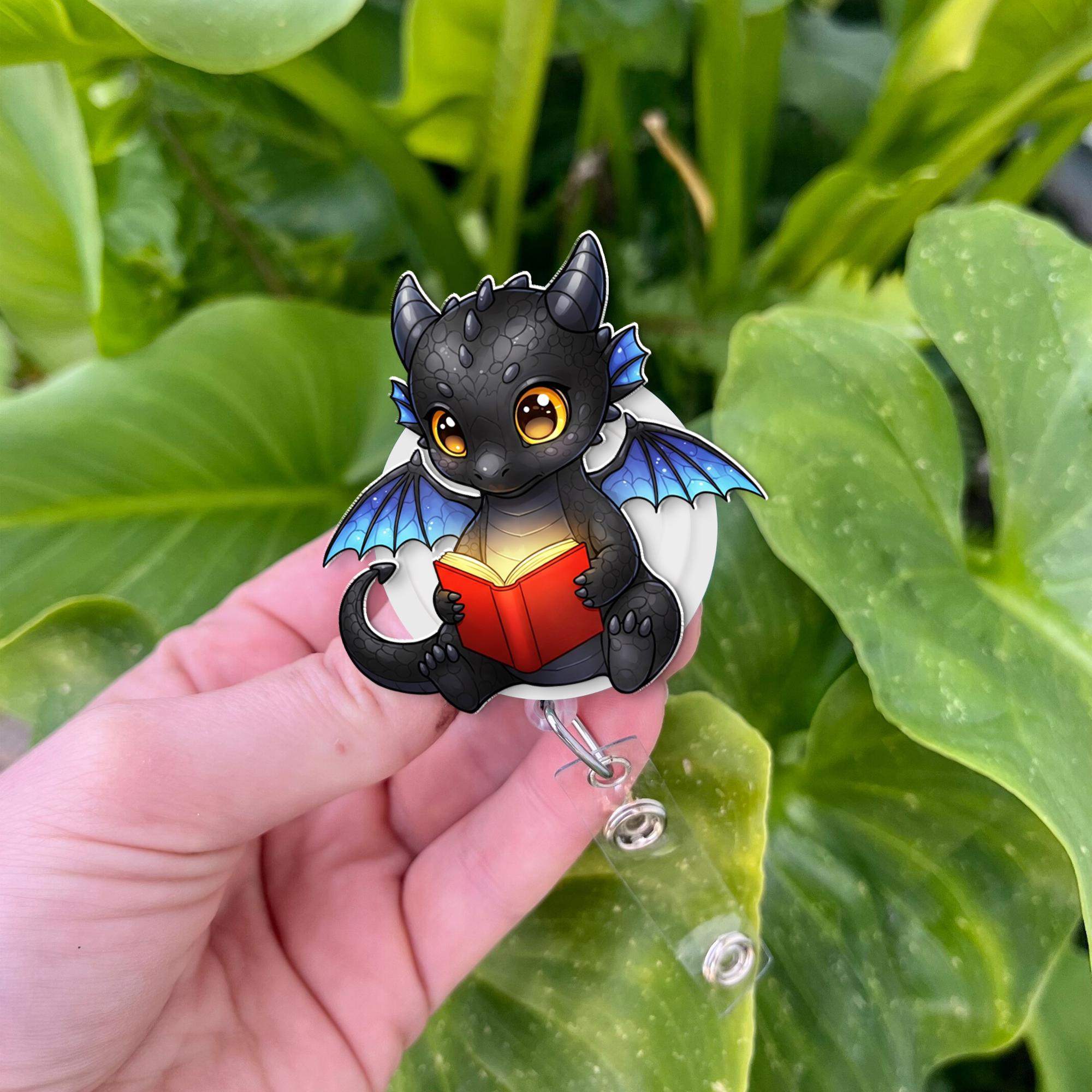 Fantasy Bookish Badge Reel, Dragon Book Badge Reel, Book Lover Gift, ID Holder, Badge Clip for Reader, Fantasy Dragon Badge Reel gift