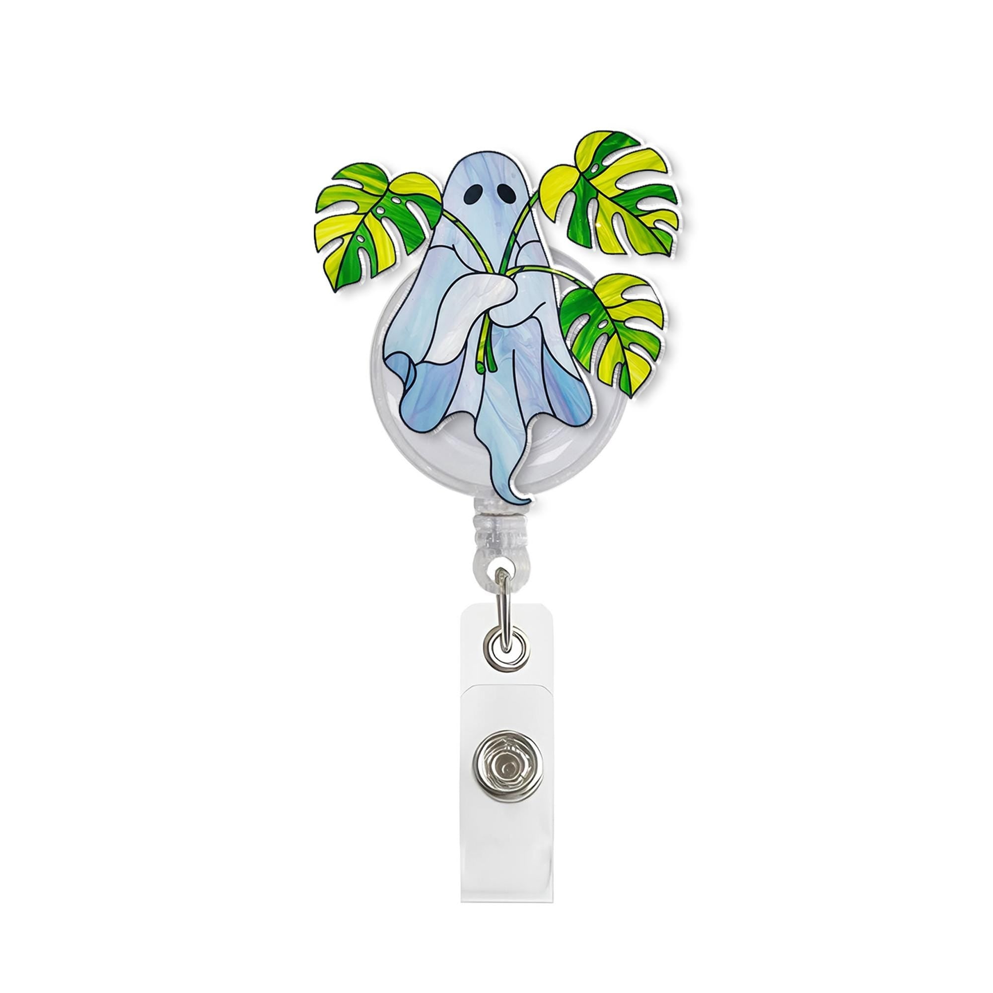 Monstera Plant Ghost Badeg Reel, Funy Ghost Badge, RN Id Holder Gift, Nurse Badge Reel, Nurse Gift, Plant LOver Gift, Gift For Mom