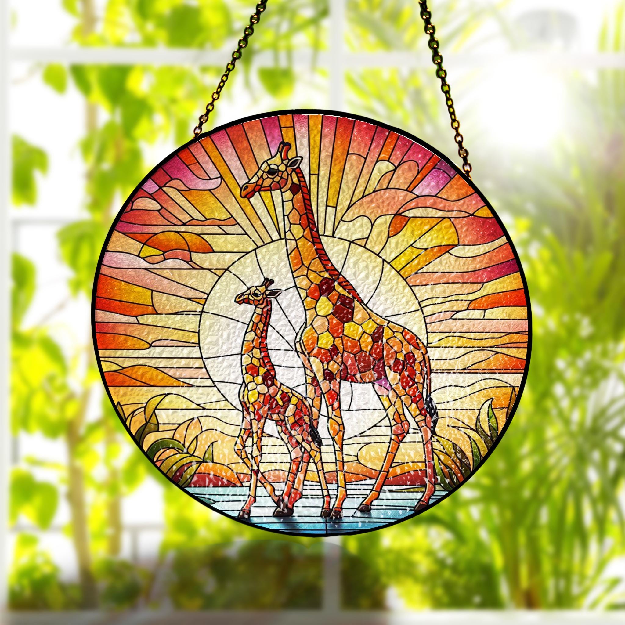 Giraffe Mom and Kid Glass Suncatcher, Whimsical Design for Like Mother Like Daughter, Ideal Mother’s Day Gift 2025, Giraffe glass suncatcher