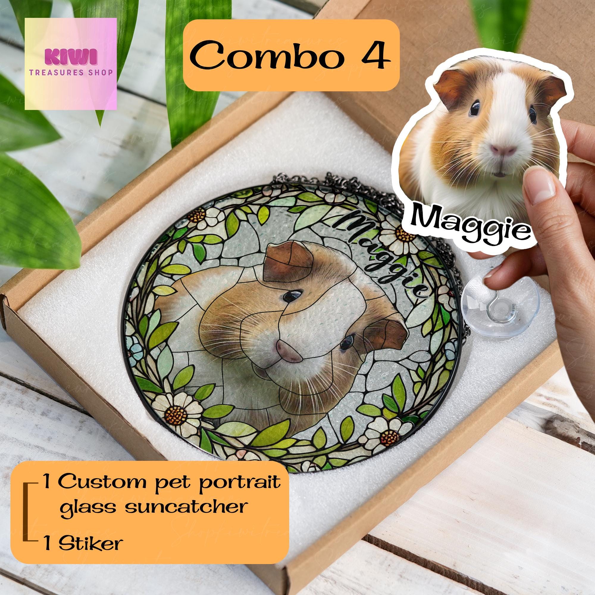 Mother's day special gift 2025 Custom Guinea pig Portrait Glass Suncatcher, Glass pet Custom Guinea pig Portrait from Photo