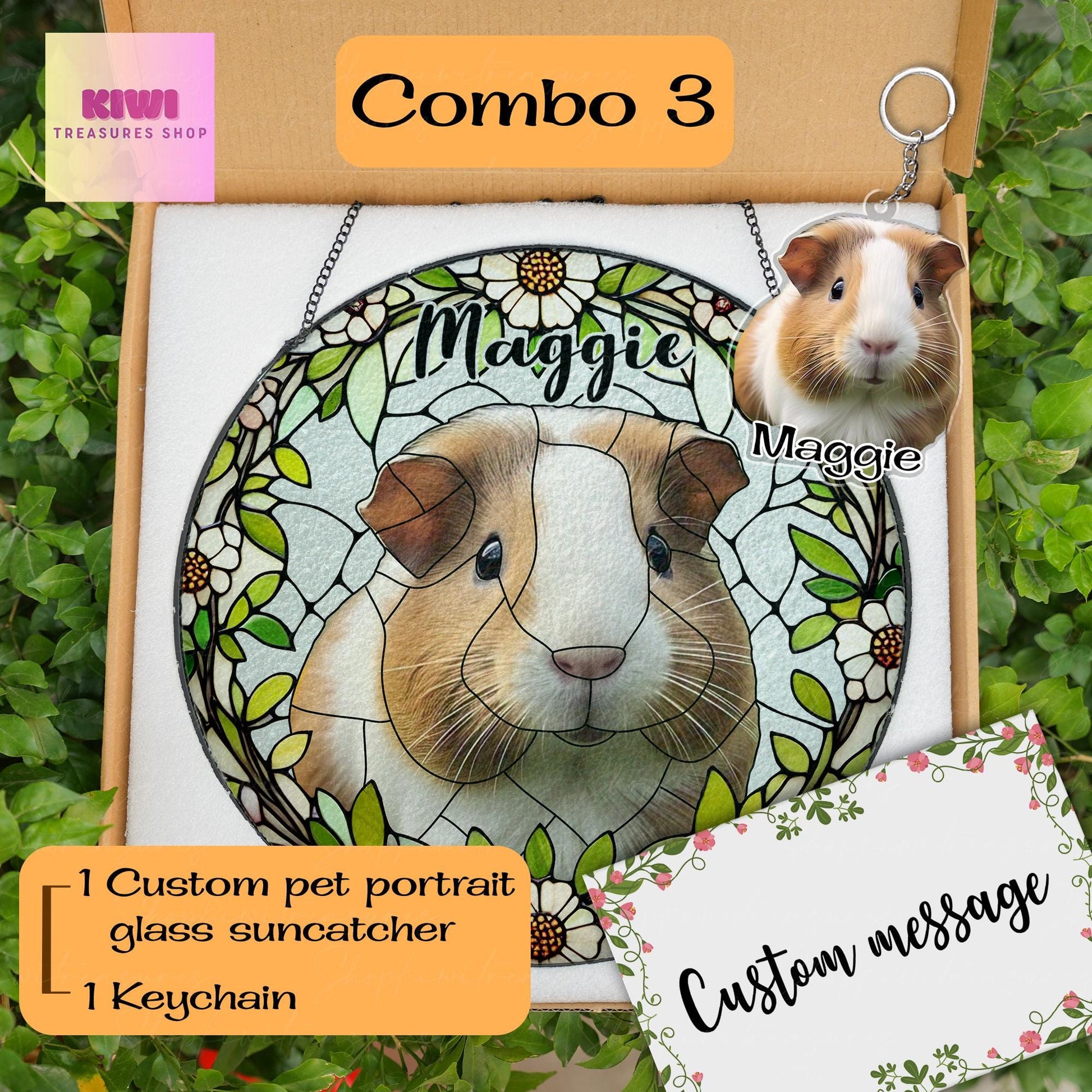 Mother's day special gift 2025 Custom Guinea pig Portrait Glass Suncatcher, Glass pet Custom Guinea pig Portrait from Photo