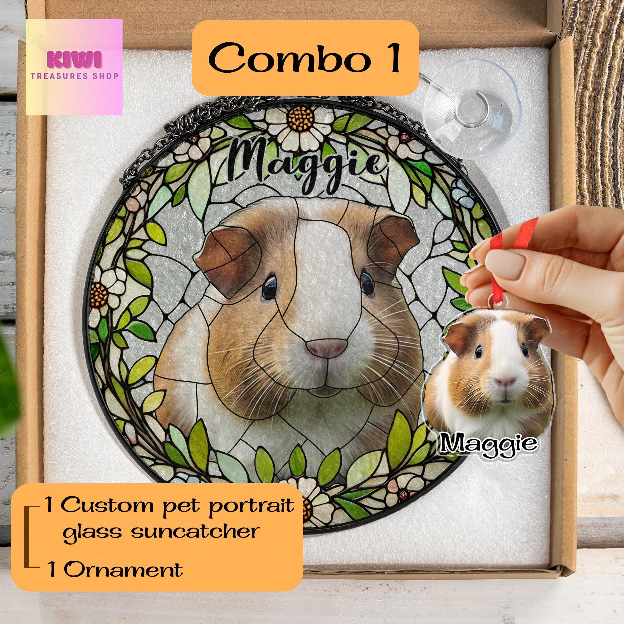 Mother's day special gift 2025 Custom Guinea pig Portrait Glass Suncatcher, Glass pet Custom Guinea pig Portrait from Photo