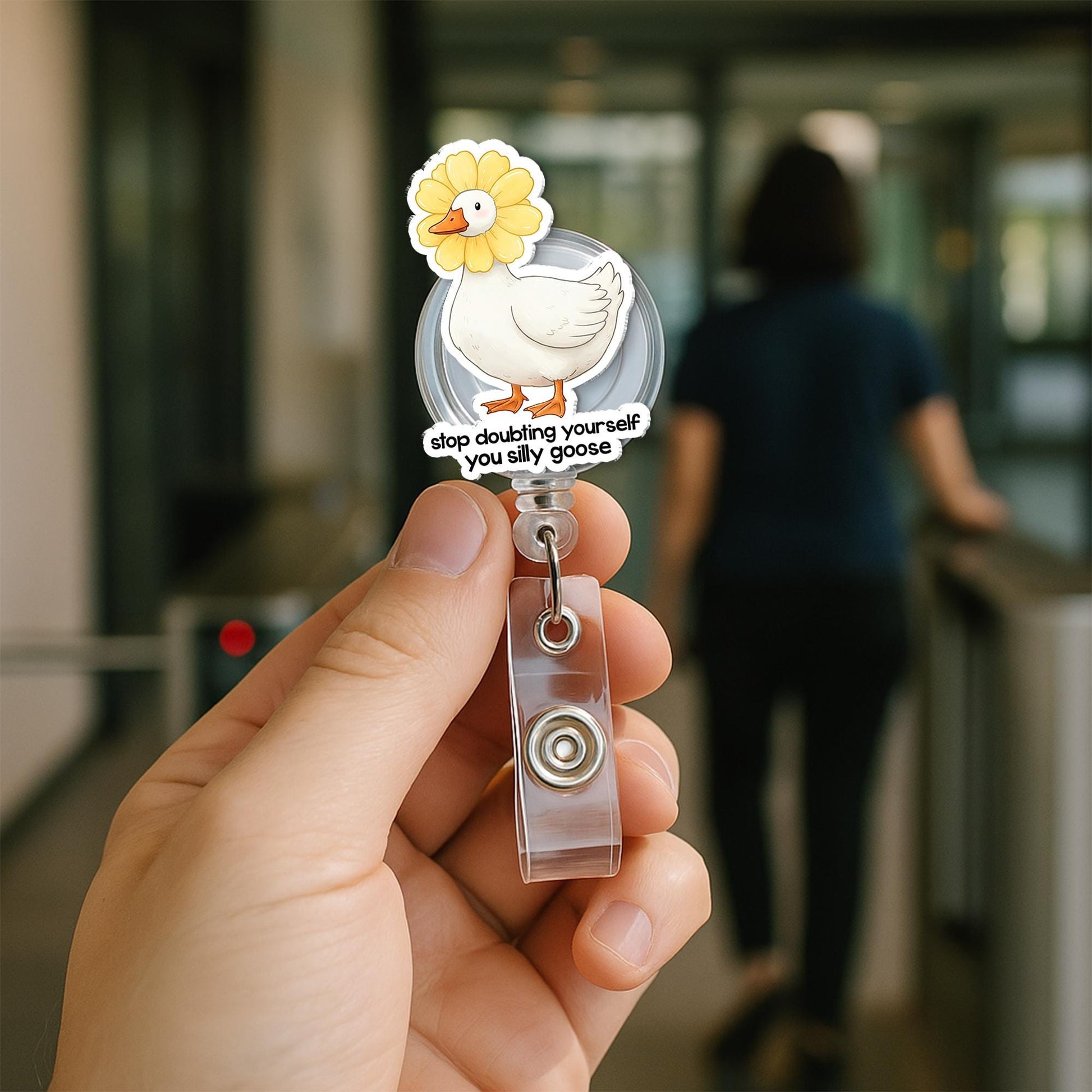 Silly Goose Badge Reel, Stop Doubting Yourself ID Holder, Funny Nurse Clip, Motivational Work Badge, Cute Office Gift