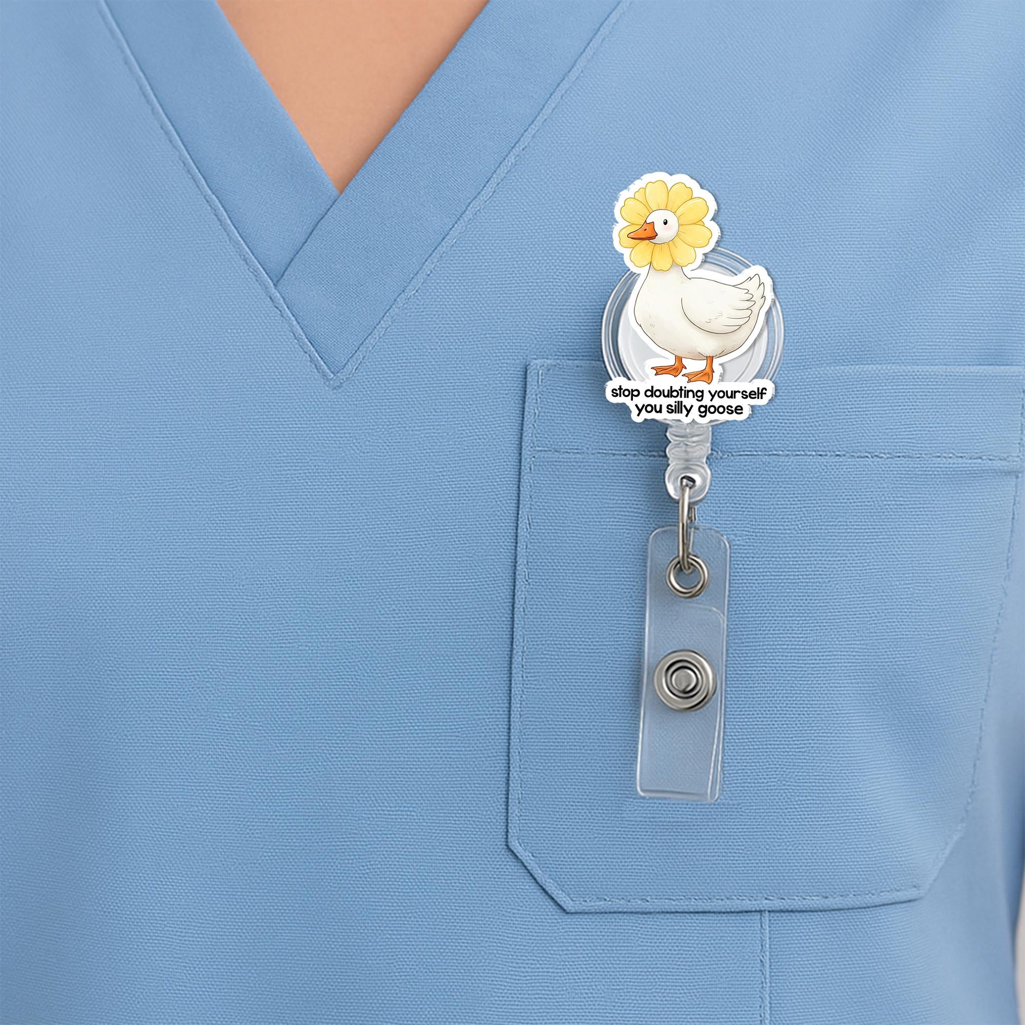 Silly Goose Badge Reel, Stop Doubting Yourself ID Holder, Funny Nurse Clip, Motivational Work Badge, Cute Office Gift