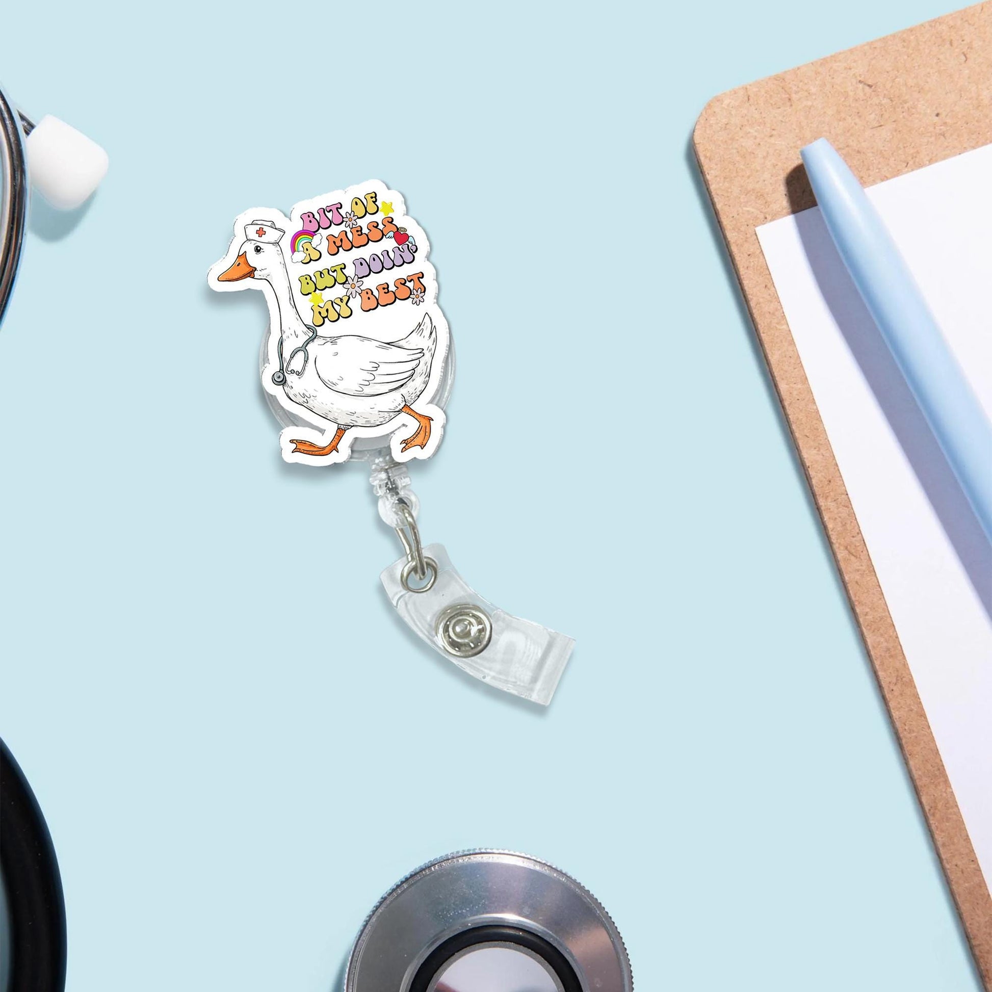 Silly Goose Nurse Badge Reel, Funny Nurse ID Clip, Goose Badge Holder, Cute RN Gift for Nurses, Retractable Animal Badge, Funny Nurse Gift