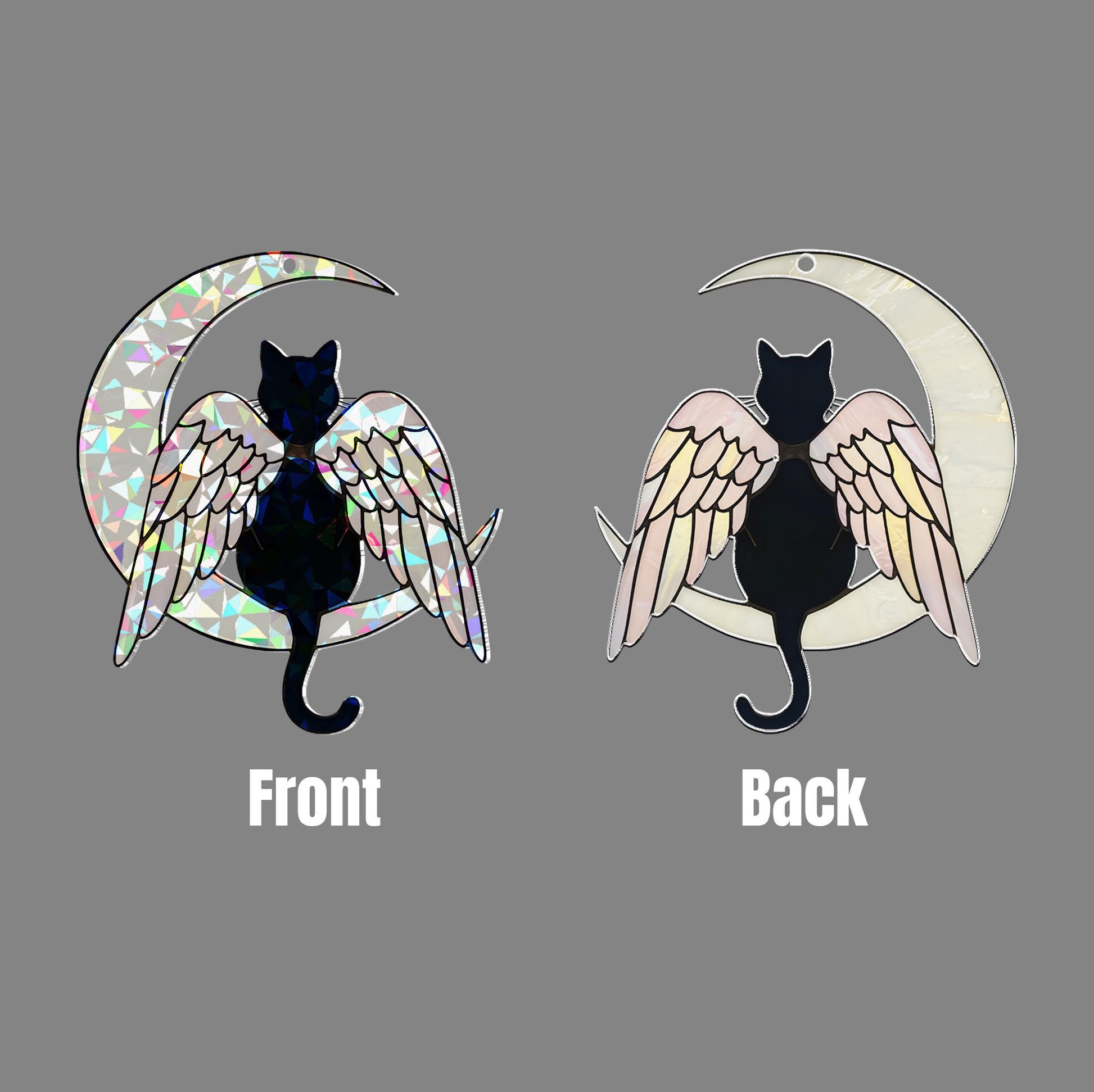 Black Cat Angel Holographic Acrylic Window Hanging, Cat Memorial Gift, Pet Loss Keepsake, Moon and Wings Decor, Cat Mom Gift,Cat Lover Decor