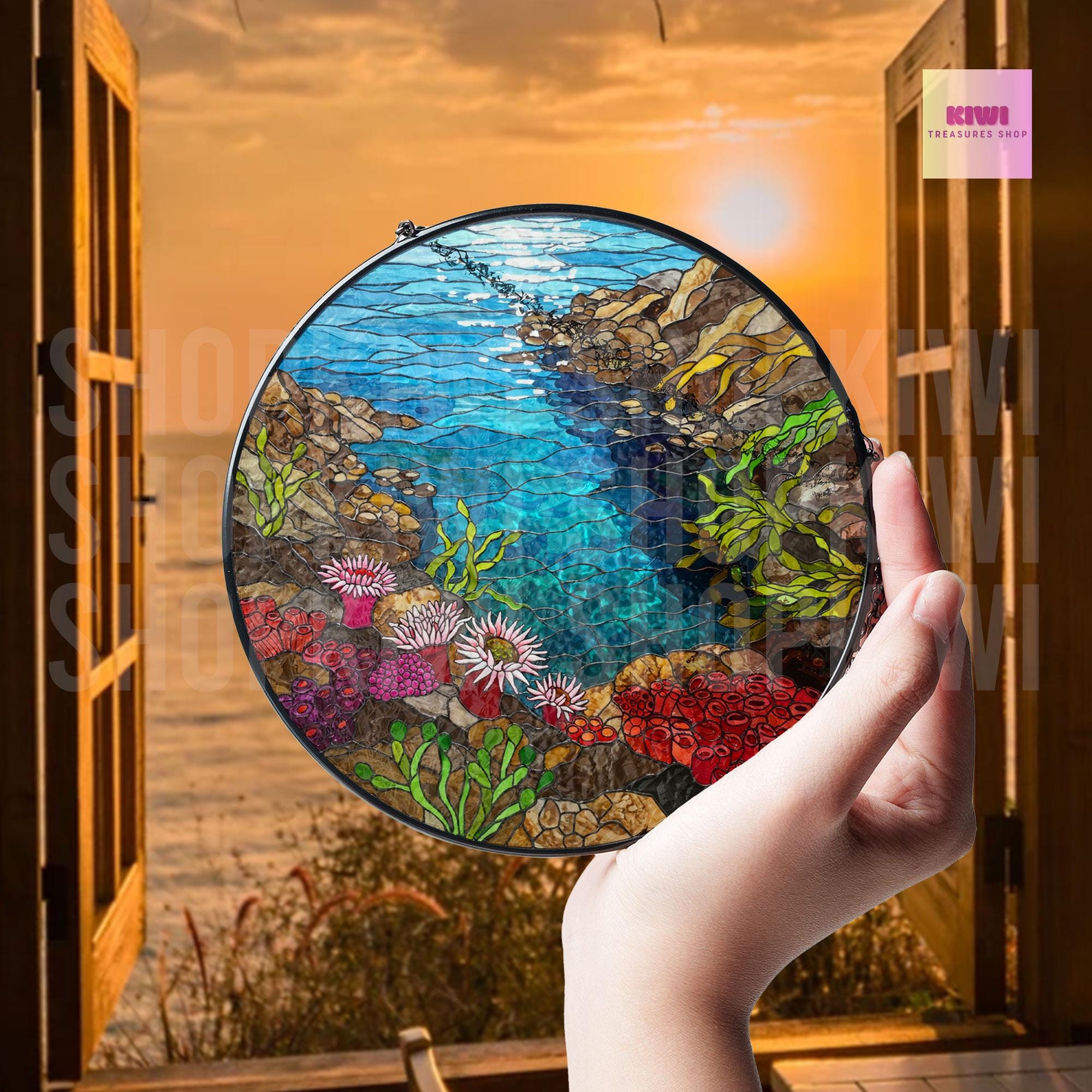 Tidal Pool Glass Suncatcher, Coastal Window Decor, Beach House Summer Vibe, Ocean Lover Gift, Mother's Day Sea Art