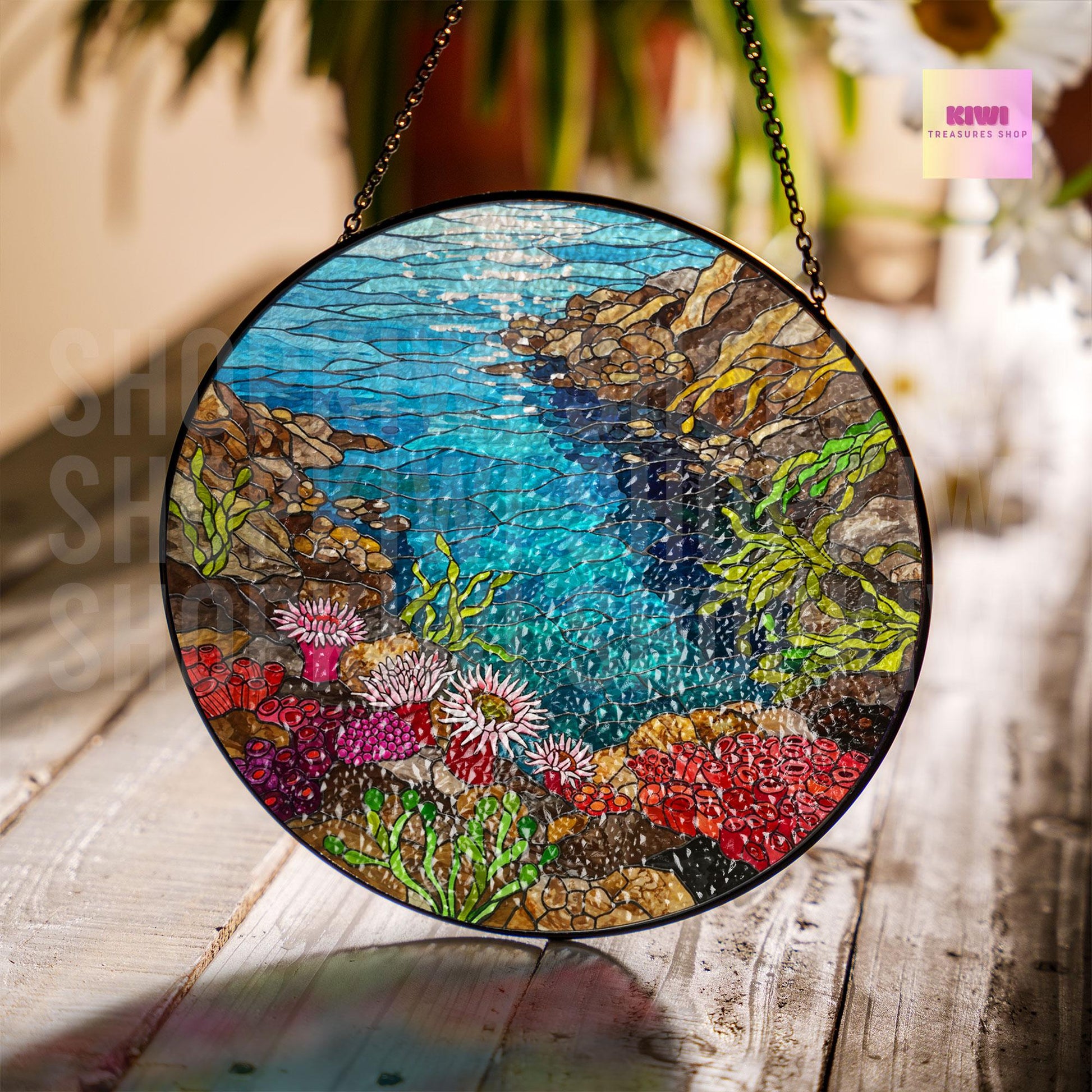 Tidal Pool Glass Suncatcher, Coastal Window Decor, Beach House Summer Vibe, Ocean Lover Gift, Mother's Day Sea Art