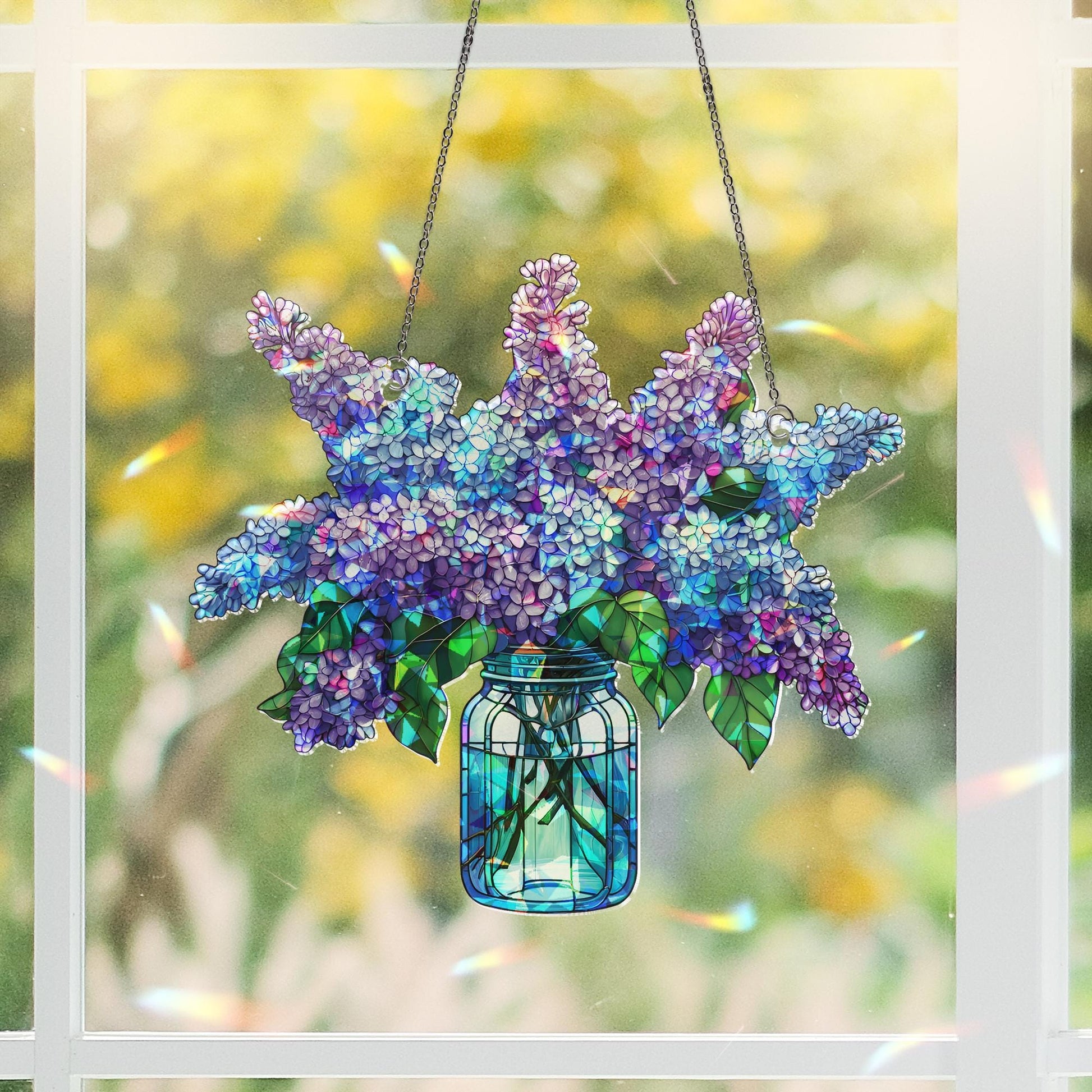Lilacs  Bouquet Hologram Window Hanging, charming kitchen decor for forget me not lovers, perfect Mother’s Day gift suncatcher, Purple lilac