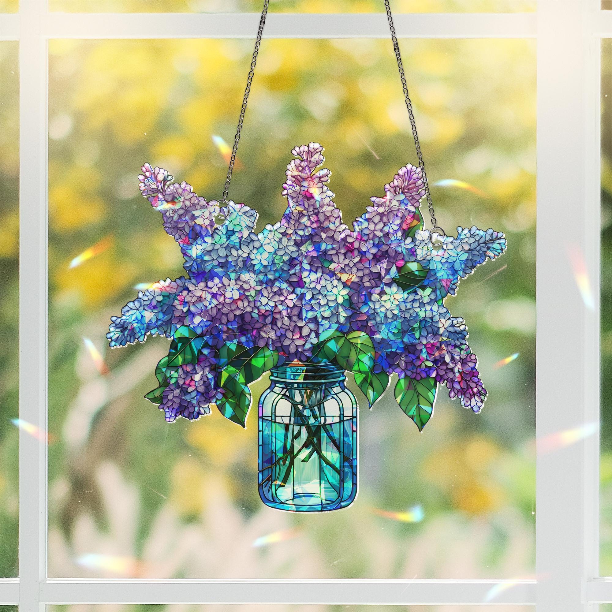 Lilacs  Bouquet Hologram Window Hanging, charming kitchen decor for forget me not lovers, perfect Mother’s Day gift suncatcher, Purple lilac