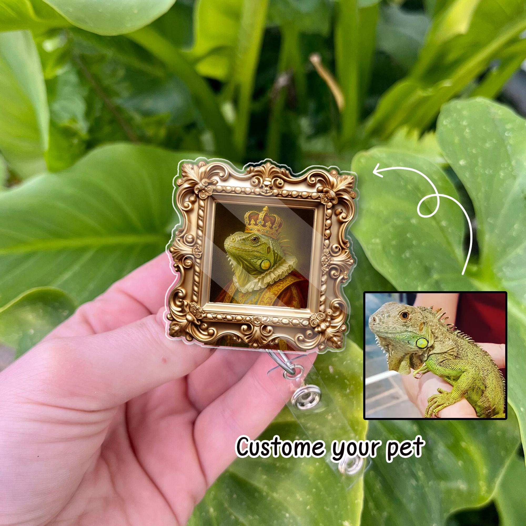 Custom Regal Pet Portrait Badge Reel – Vintage Frame ID Holder with Pet Photo in Victorian Royal Style – Mother’s Day Gift, Royal pet badge