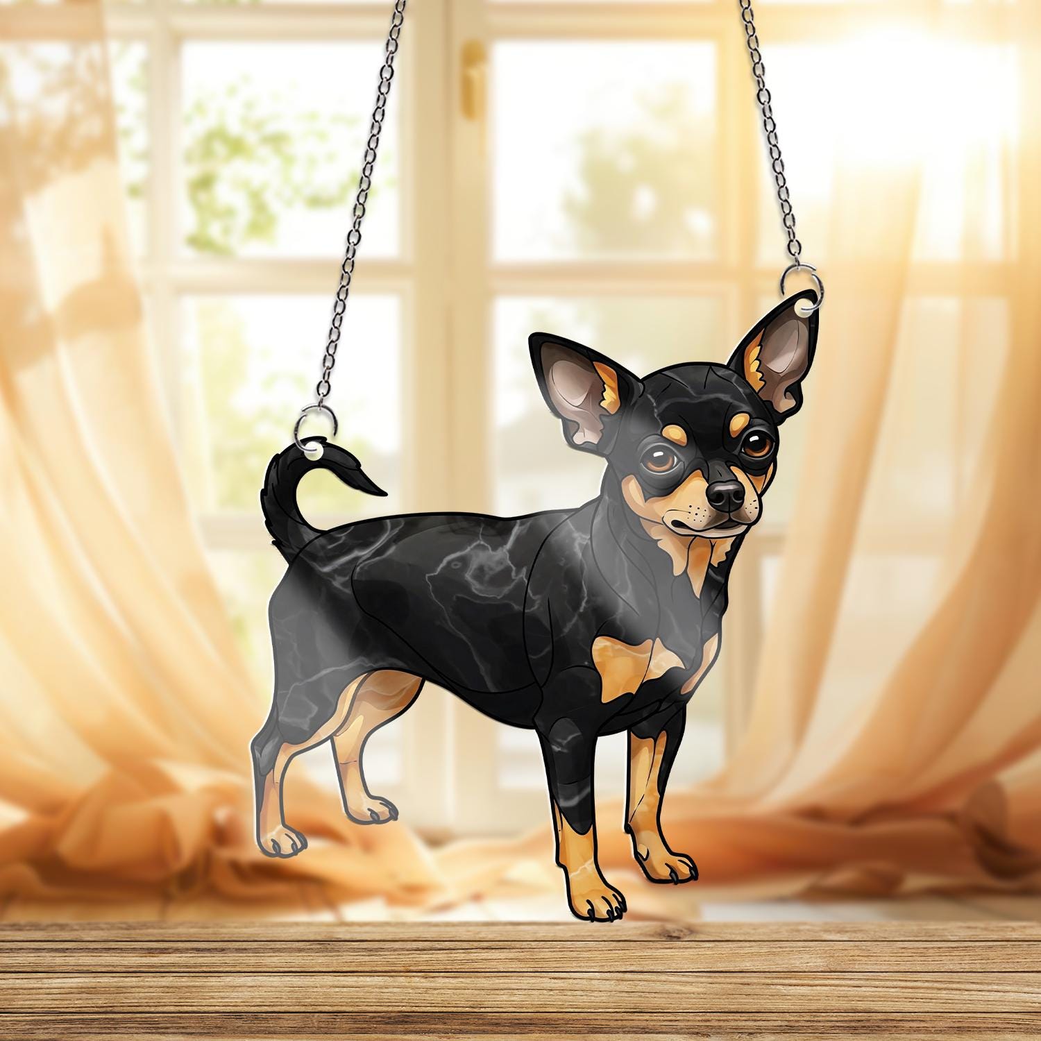 Black And Tan Chihuahua ACRYLIC Window Hanging, Chihuahua Mom Decor, Dog Mom Decor, Chihuahua Lover Decor, Mothers Day Gift, Dog mama Decor