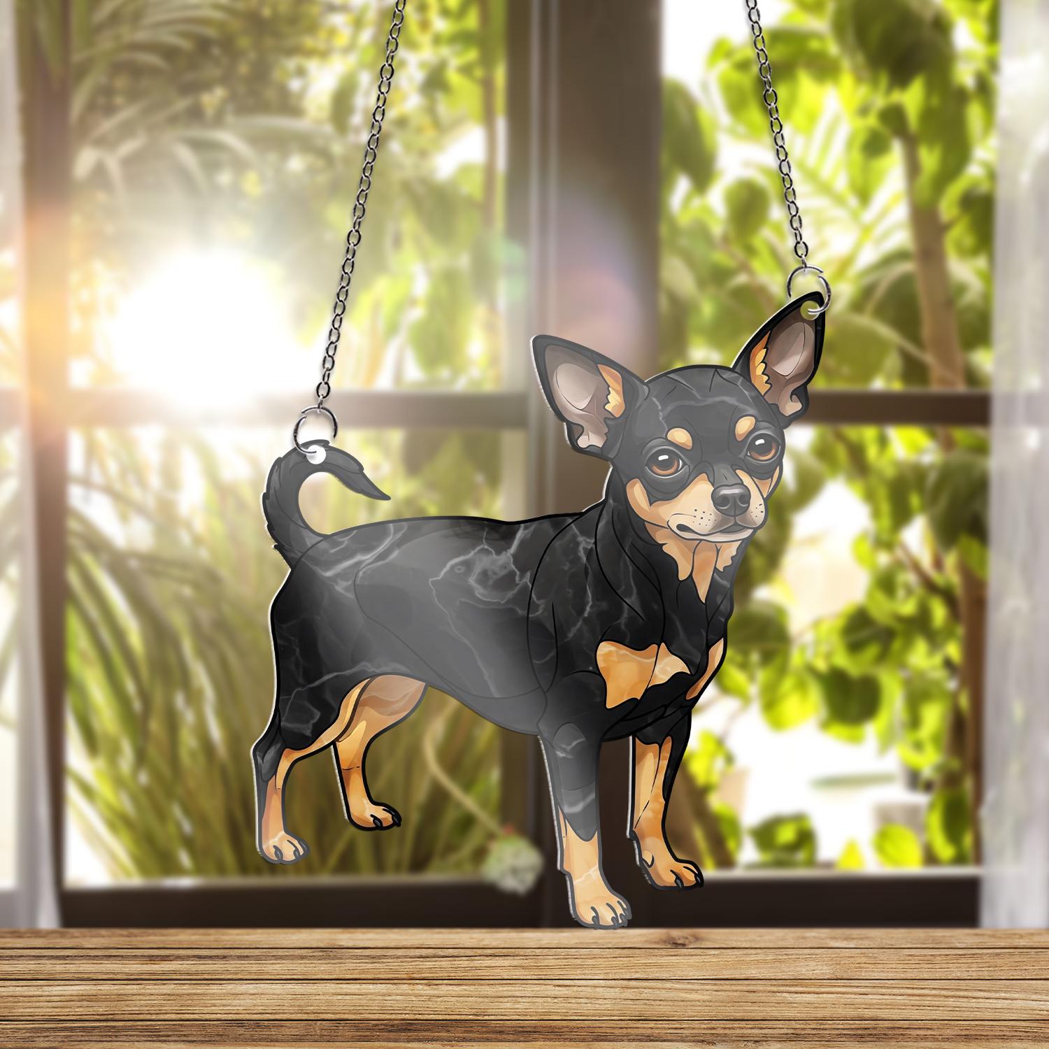 Black And Tan Chihuahua ACRYLIC Window Hanging, Chihuahua Mom Decor, Dog Mom Decor, Chihuahua Lover Decor, Mothers Day Gift, Dog mama Decor