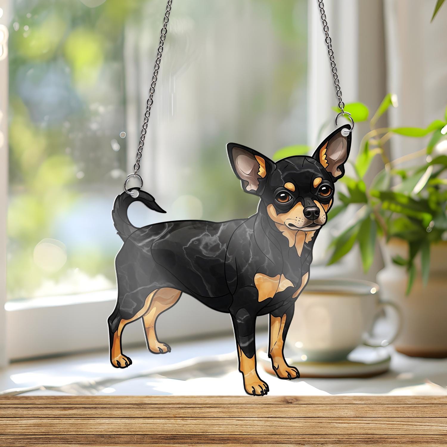 Black And Tan Chihuahua ACRYLIC Window Hanging, Chihuahua Mom Decor, Dog Mom Decor, Chihuahua Lover Decor, Mothers Day Gift, Dog mama Decor