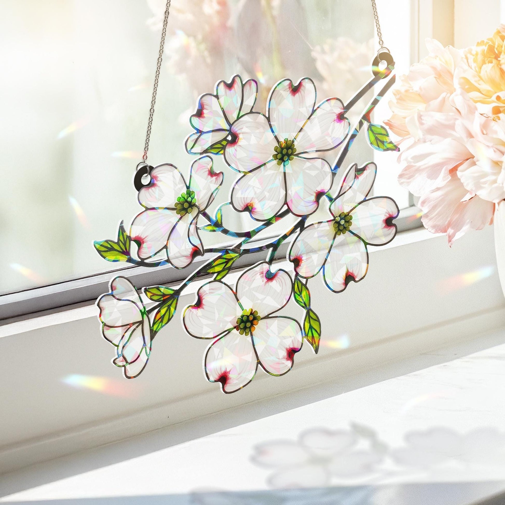 Dogwood Cornus Flower Hologram Acrylic Decor, Dogwood Flower Gift, Mother's Day Gift, Gift For Mom, Mama Window Decor, Flower Gift, Elegant