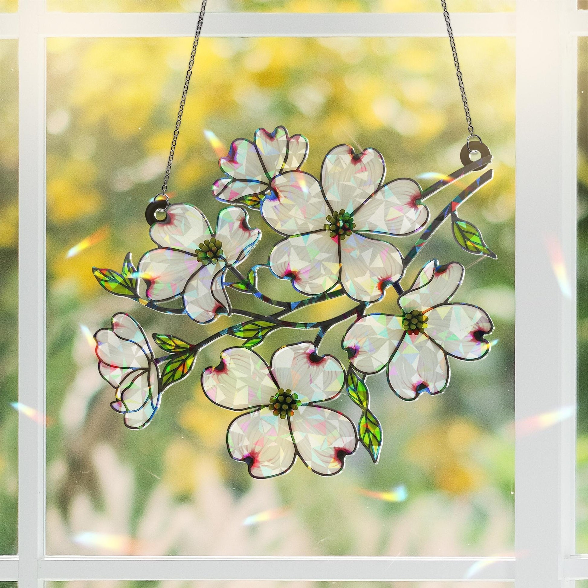 Dogwood Cornus Flower Hologram Acrylic Decor, Dogwood Flower Gift, Mother's Day Gift, Gift For Mom, Mama Window Decor, Flower Gift, Elegant