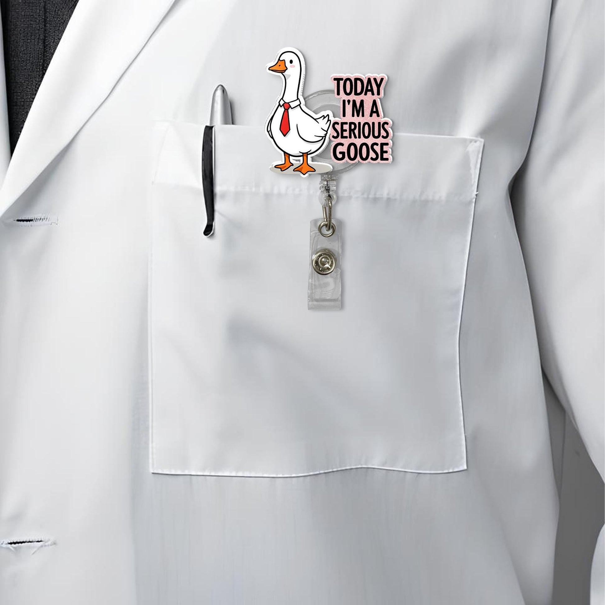 Funny Serious Goose Badge Reel, Silly Goose ID Holder, Funny Nurse Goose, RN Id Holder, Co-worker Gift, Funny Men Id Holder,Stocking Stuffer