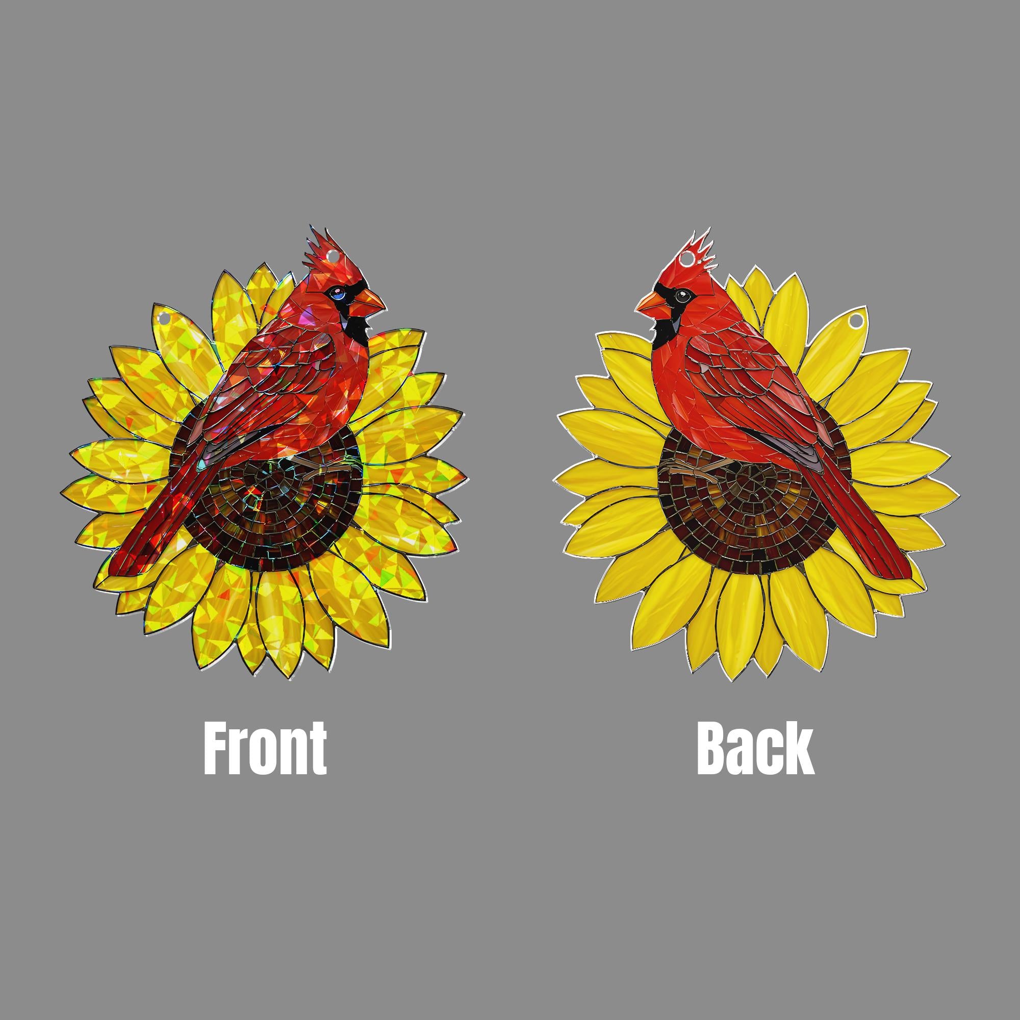 Cardinal and Sunflower Acrylic Hologram Window Hanging, Memorial Gift, Bird Lover Decor, Stained Glass Style Suncatcher, Cardinal Decor