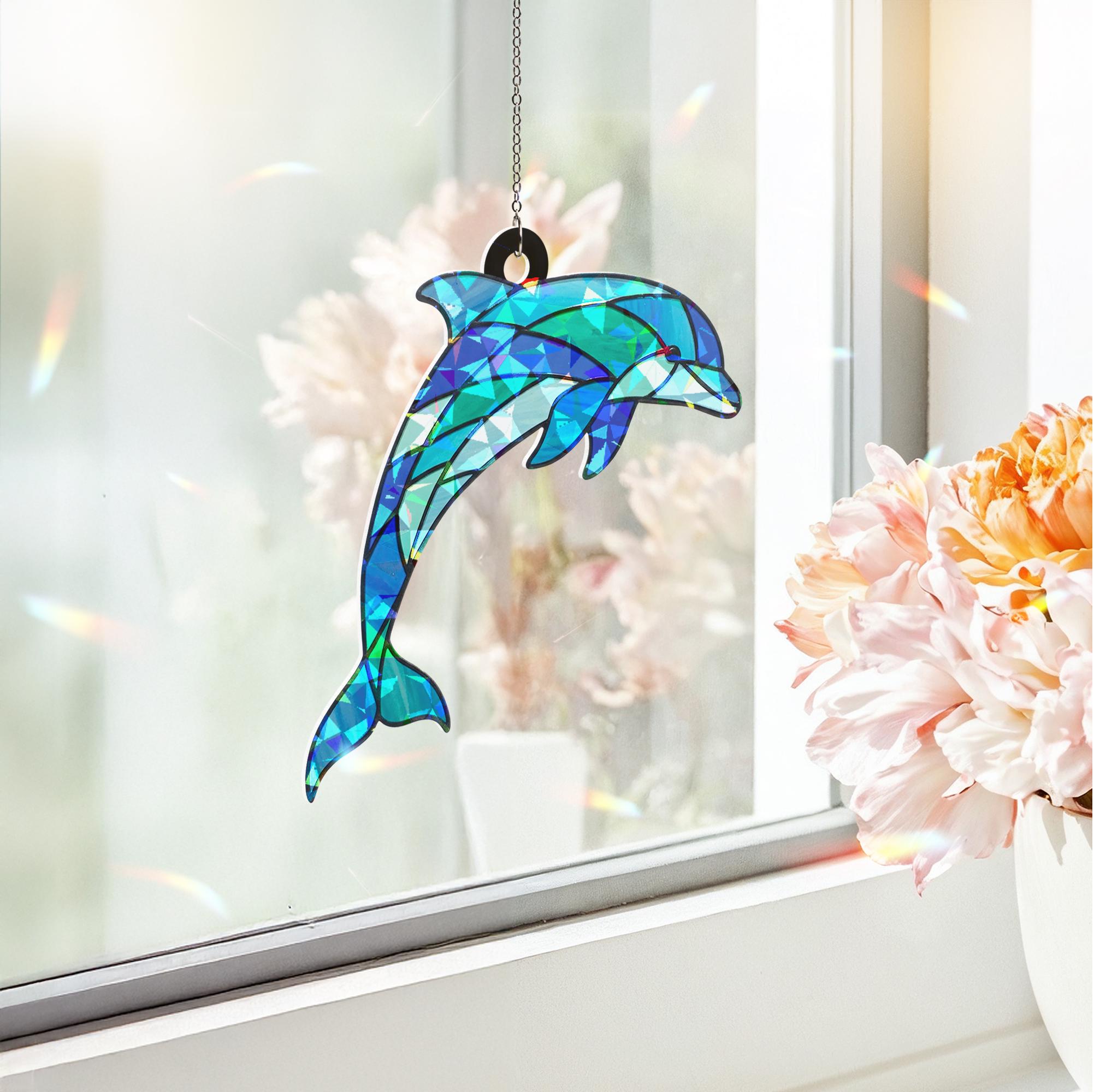 Hologram Dolphin suncatcher window hanging, shimmering ocean decor for nature lovers, perfect hanging gift for dolphin lovers gift