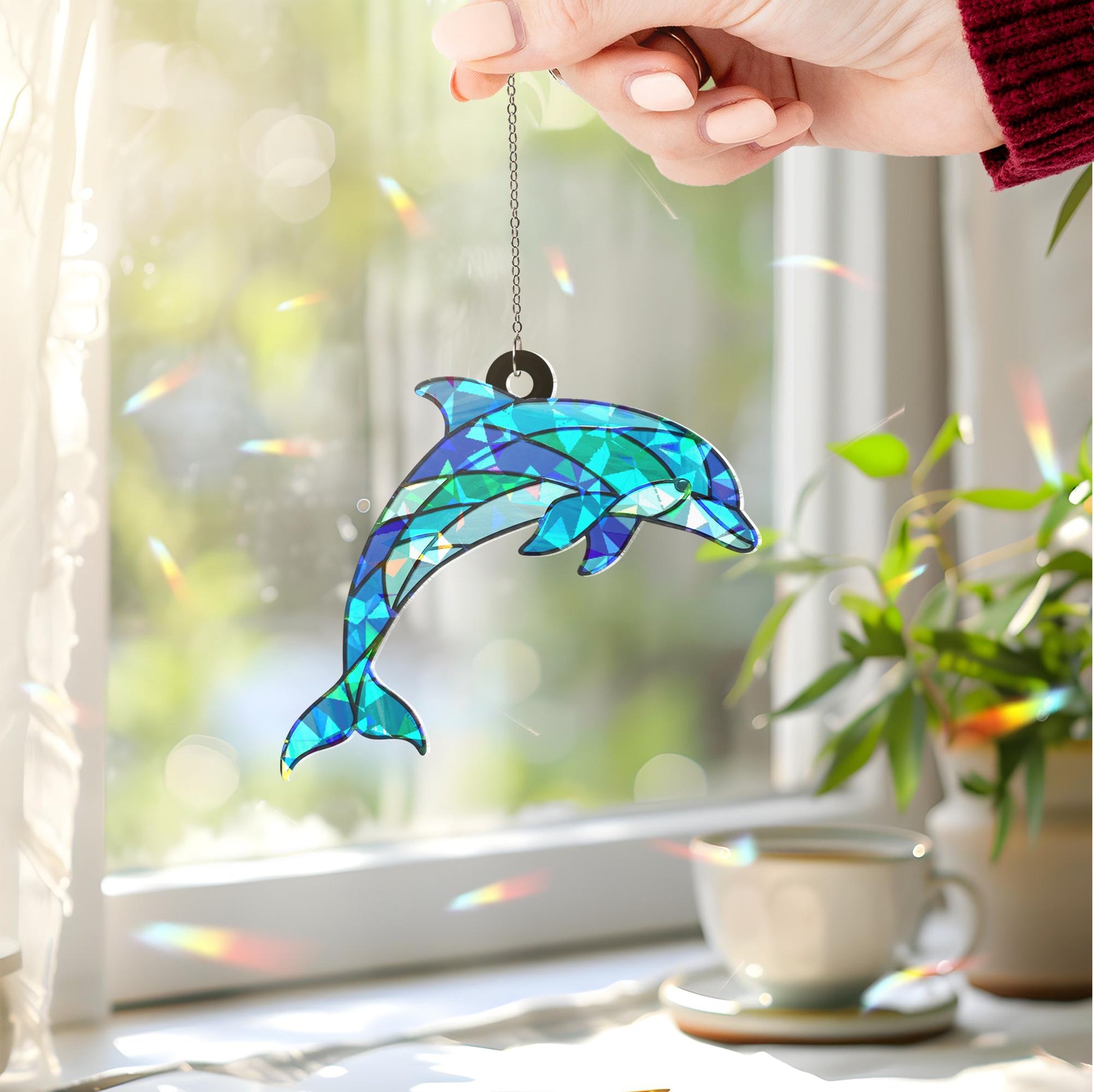 Hologram Dolphin suncatcher window hanging, shimmering ocean decor for nature lovers, perfect hanging gift for dolphin lovers gift