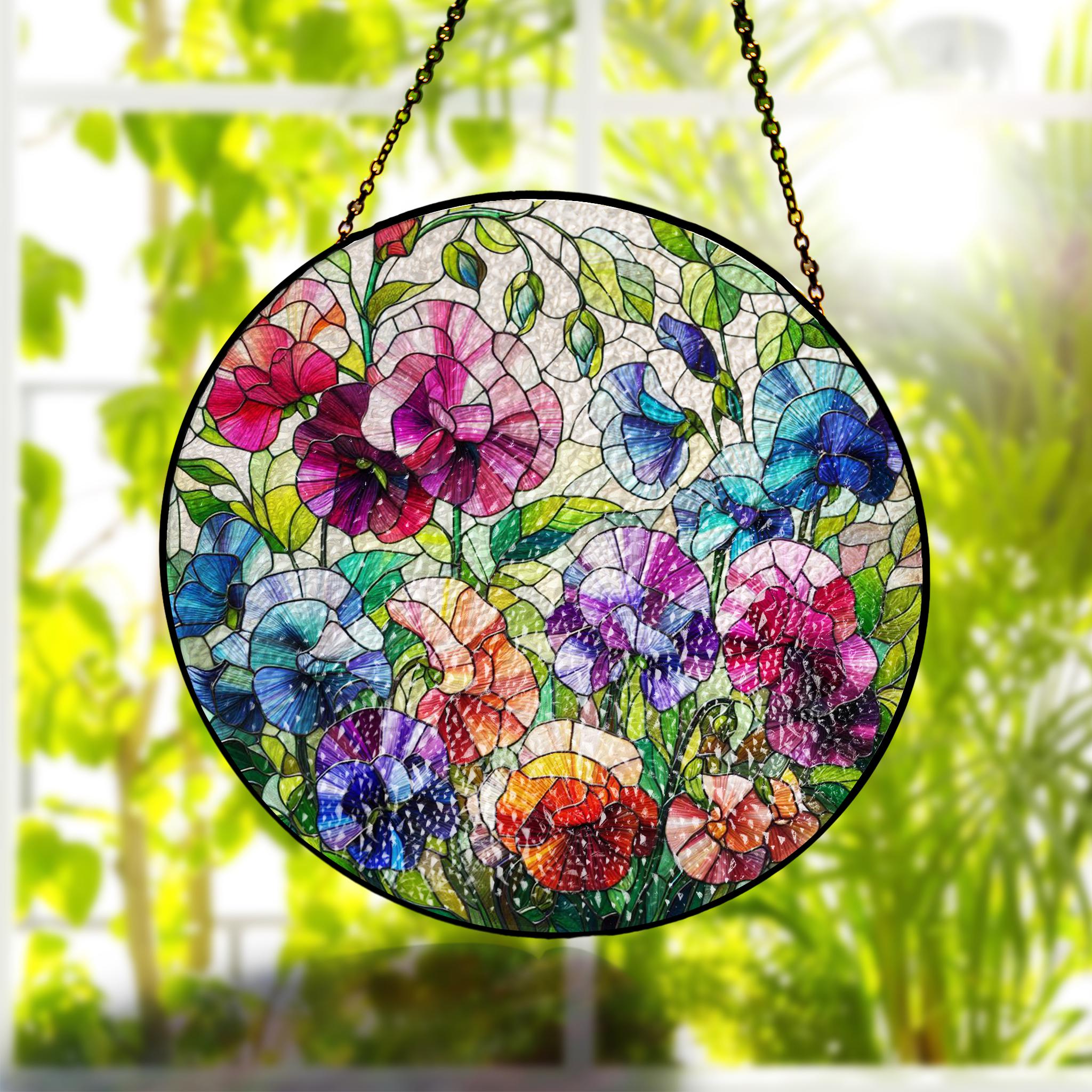 Sweet Pea April Vibrant Birth Month Suncatcher for Mothers Day Birthday Gift for Her Mom Wife Mother Grandmother Floral Glass Window Hanging