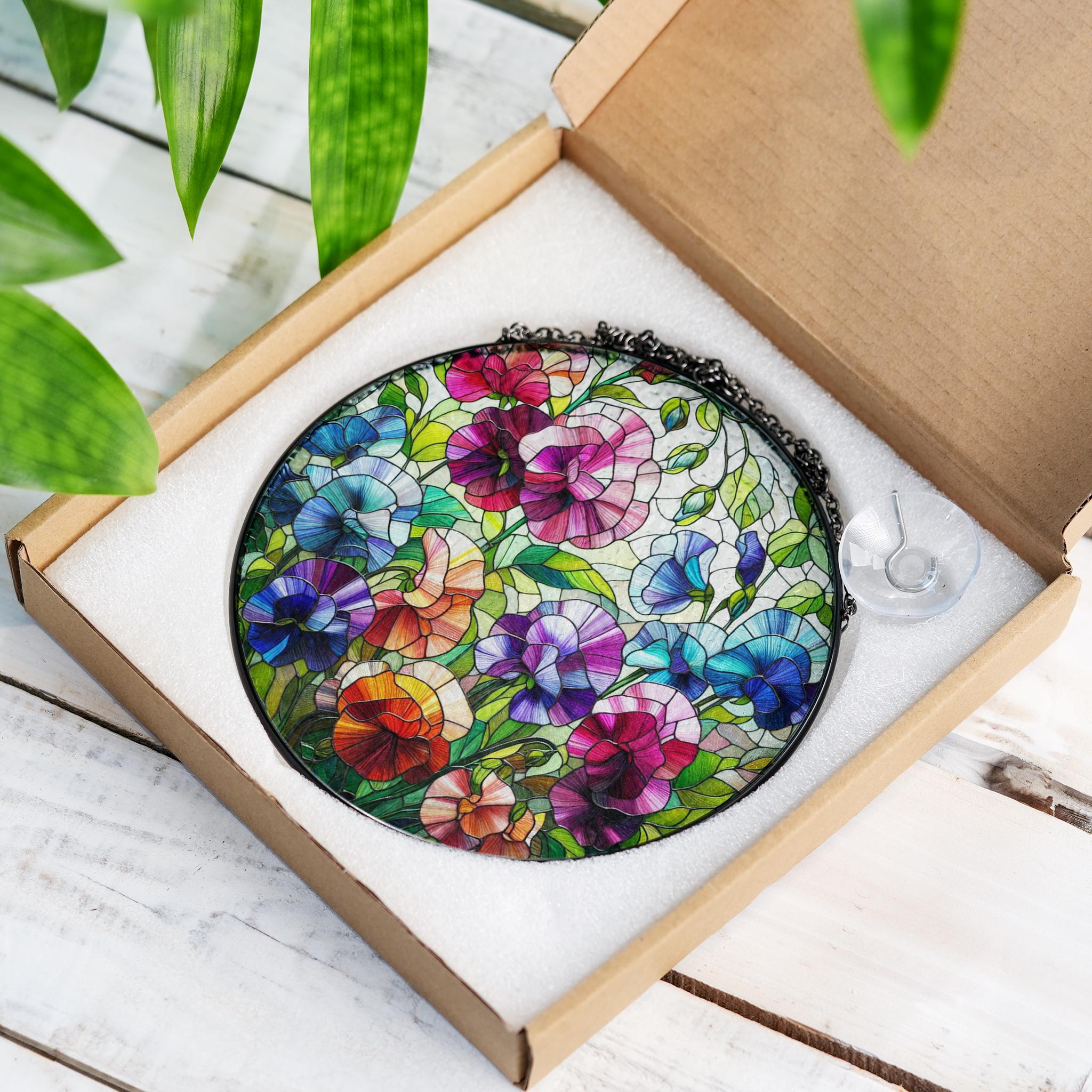 Sweet Pea April Vibrant Birth Month Suncatcher for Mothers Day Birthday Gift for Her Mom Wife Mother Grandmother Floral Glass Window Hanging