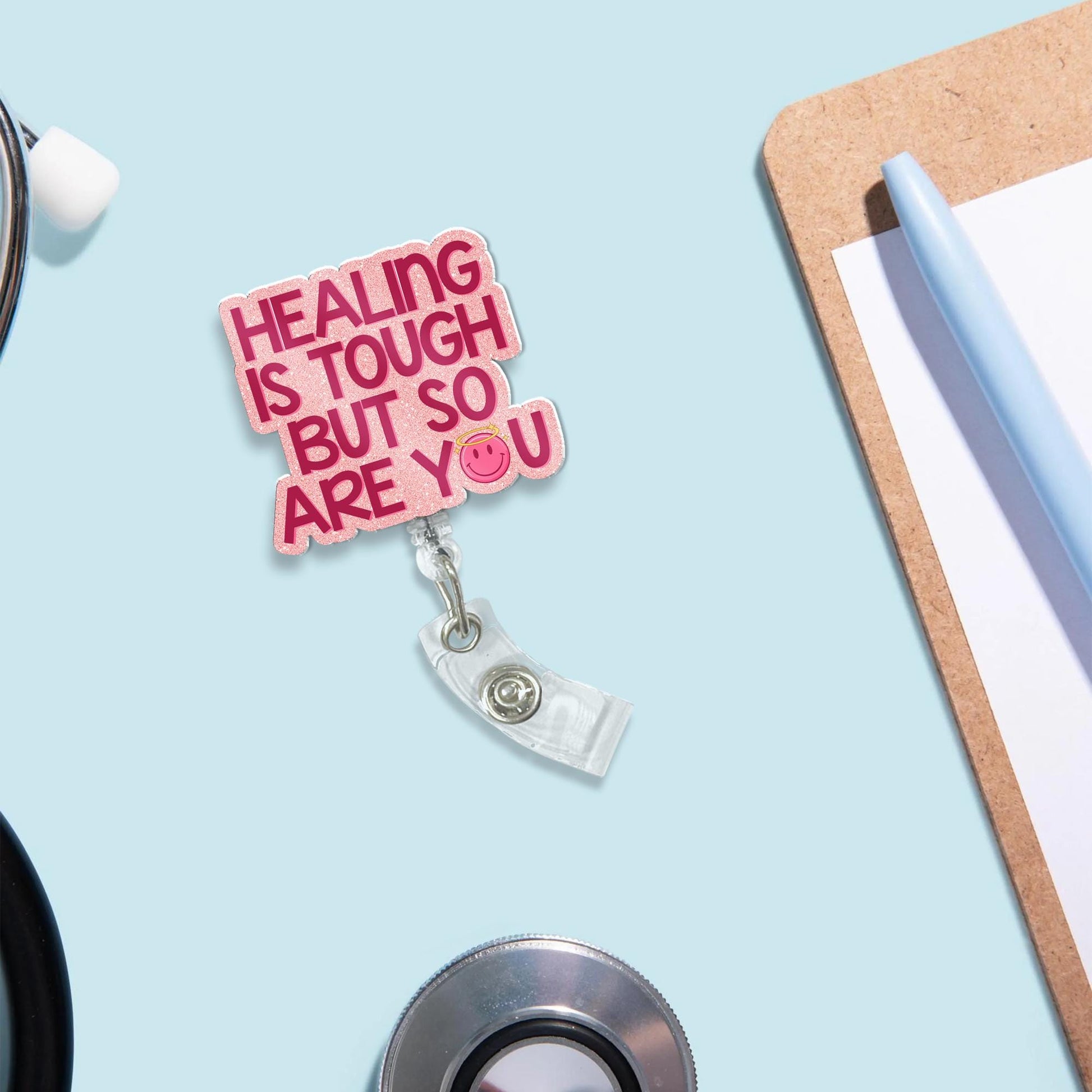 Healing is tough badge reel, id holder, encouraging badge reel, badge reel, nurse badge reel, teacher badge reel, positive badge reel