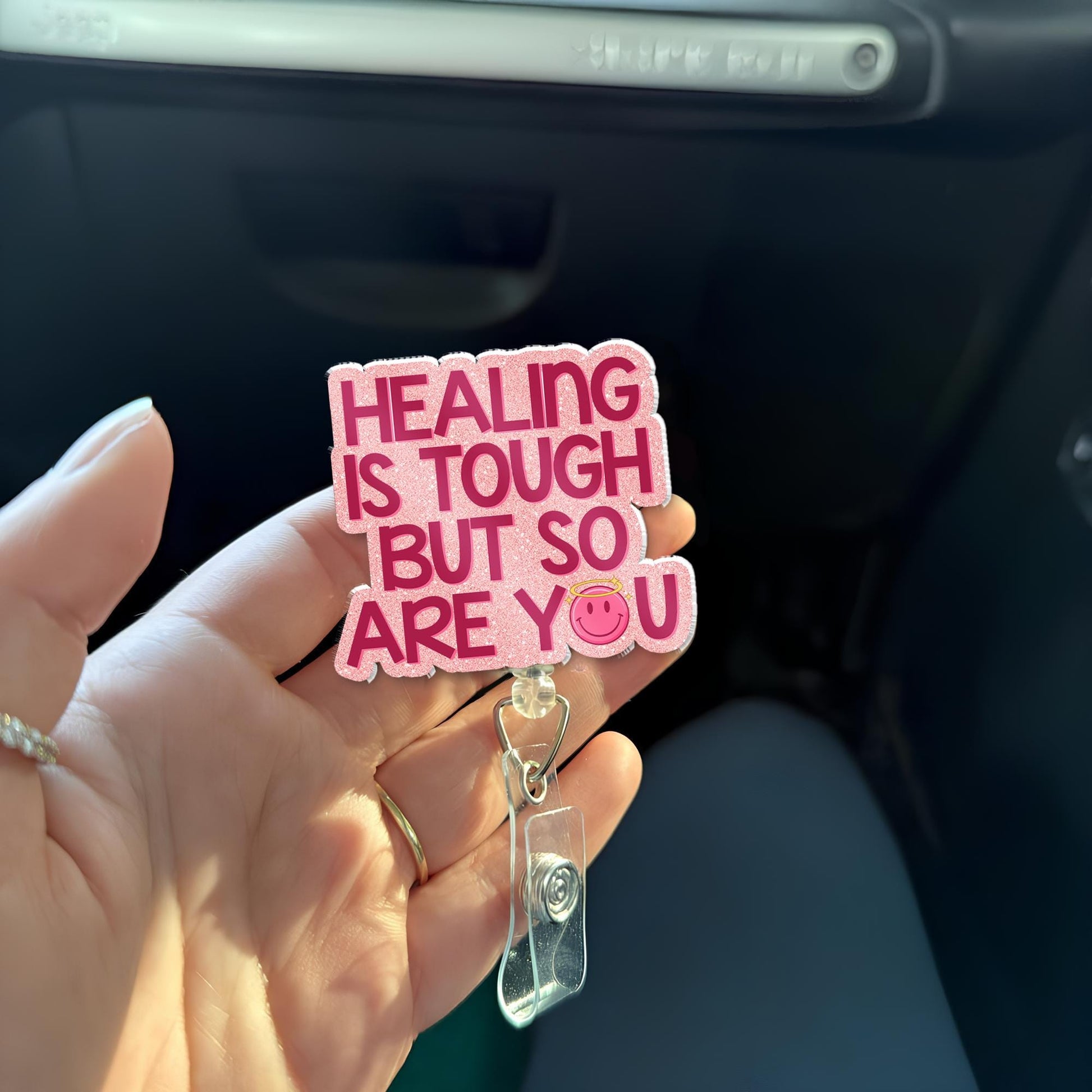 Healing is tough badge reel, id holder, encouraging badge reel, badge reel, nurse badge reel, teacher badge reel, positive badge reel