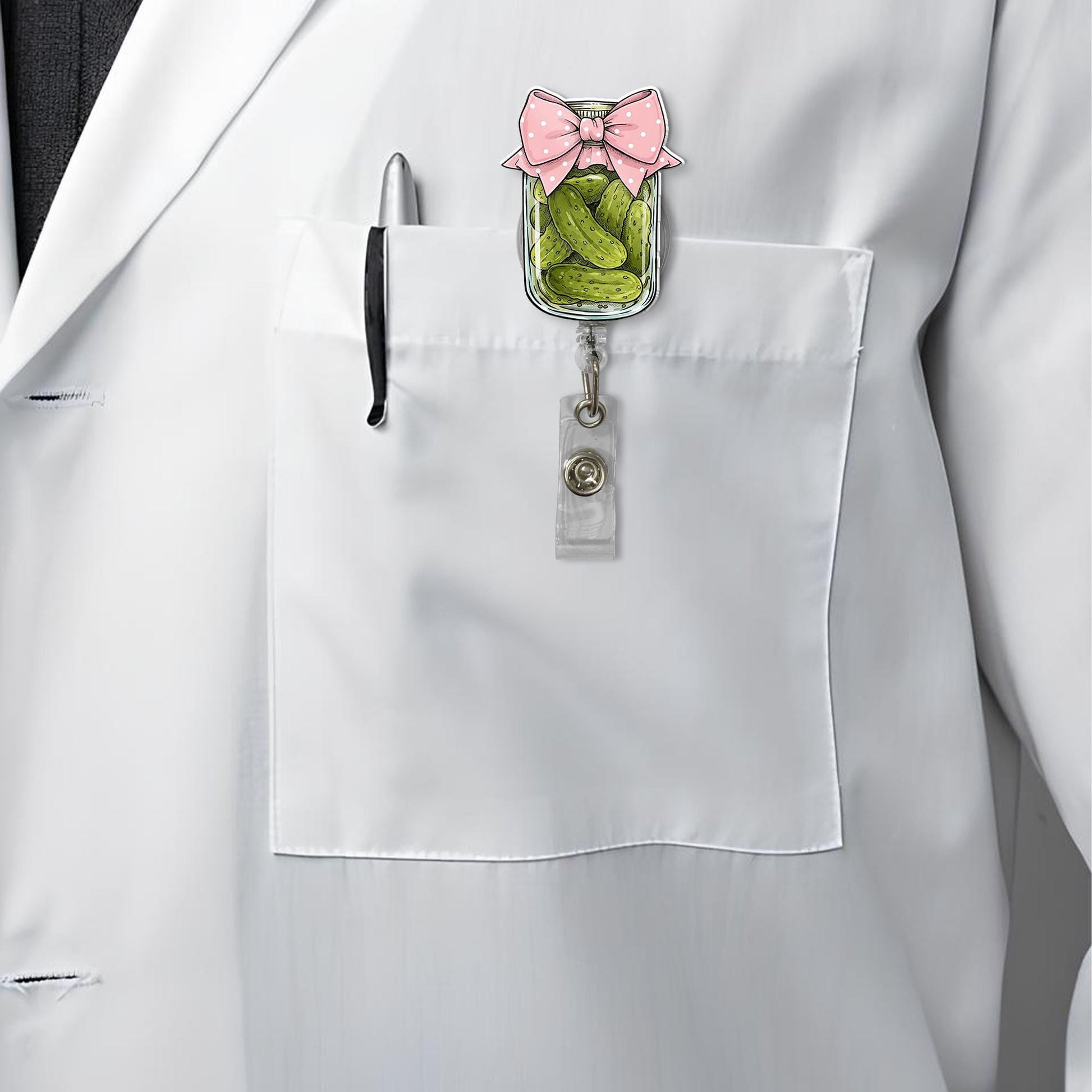 Coquette Pickle Jar Badge Reel, Funny Nurse Gift, Nurse badge reel, Pickle Lover Gift, Funny Co-worker Gift, Heavy Duty, MRI Safe,Nurse Gift