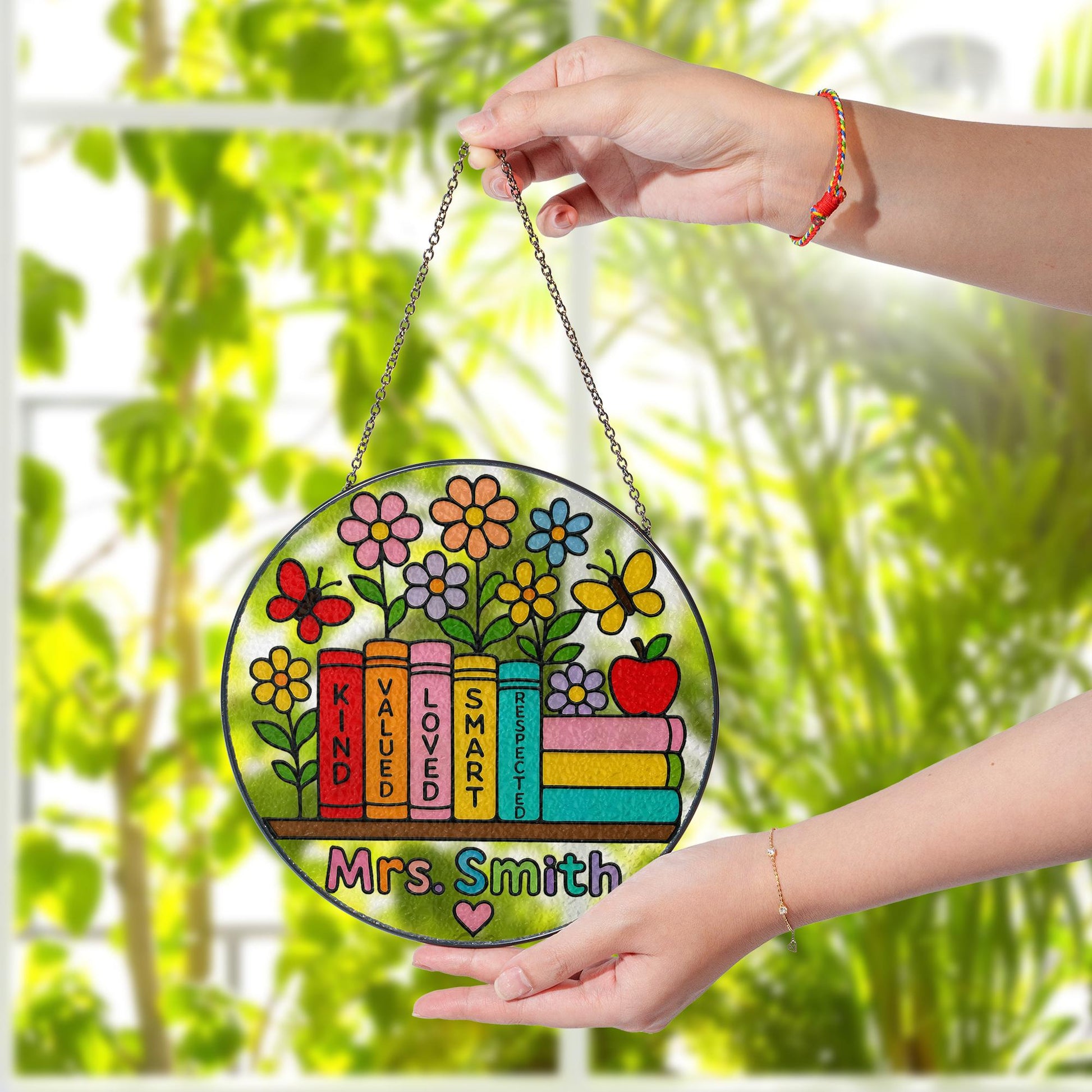 Personalized Teacher Gift Custom Glass Suncatcher – Appreciation Gift for Teacher with Name Design, Thank you gift for her