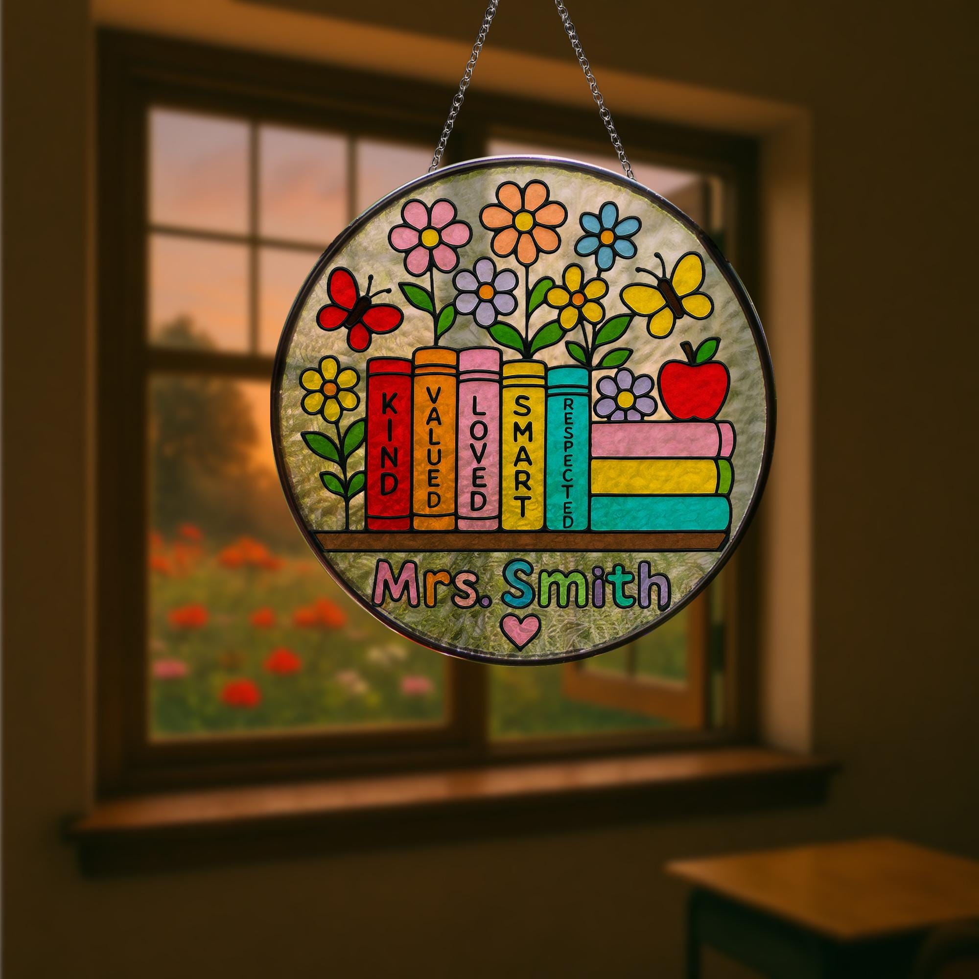 Personalized Teacher Gift Custom Glass Suncatcher – Appreciation Gift for Teacher with Name Design, Thank you gift for her