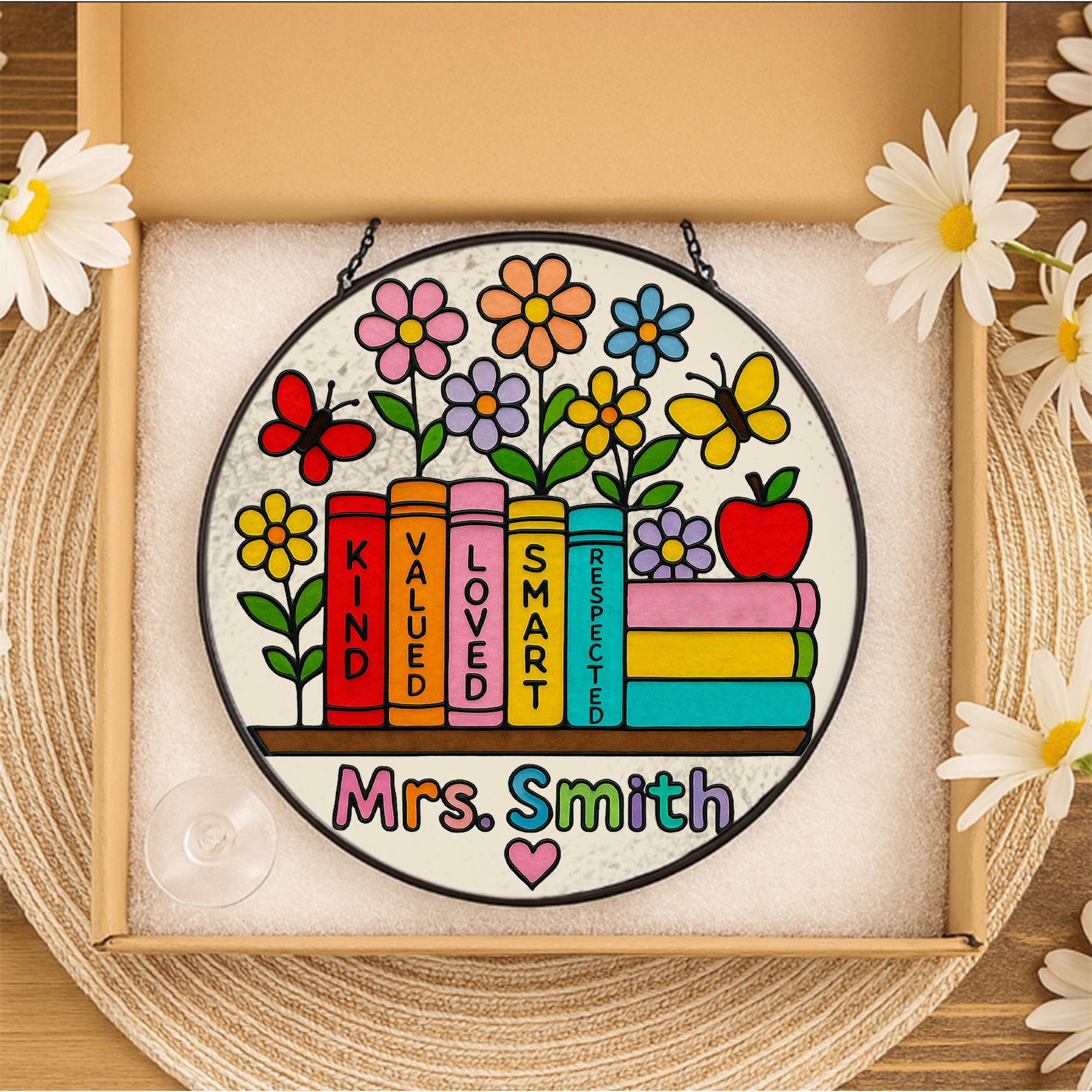 Personalized Teacher Gift Custom Glass Suncatcher – Appreciation Gift for Teacher with Name Design, Thank you gift for her
